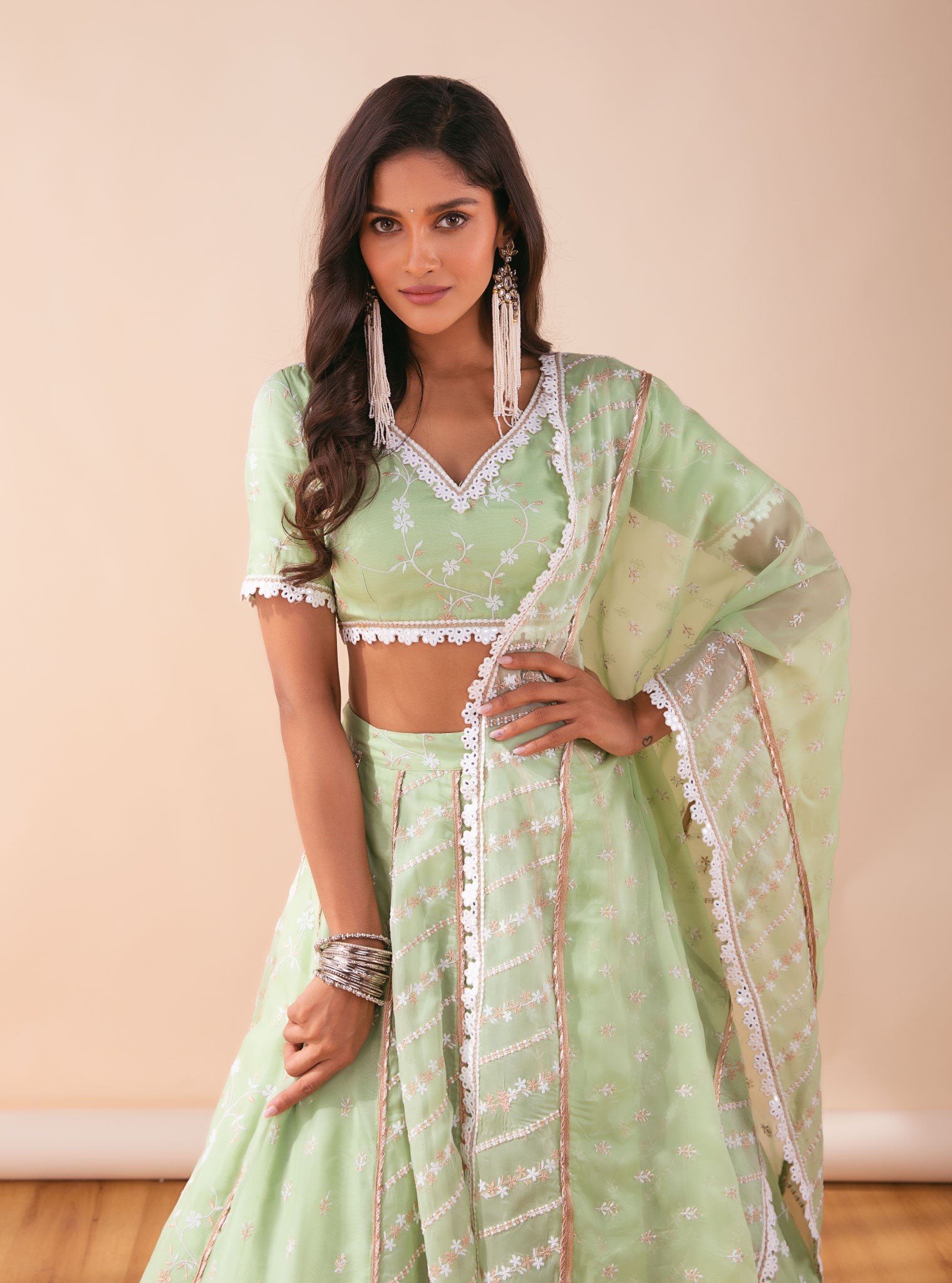 Keylong Organza Green Lehenga