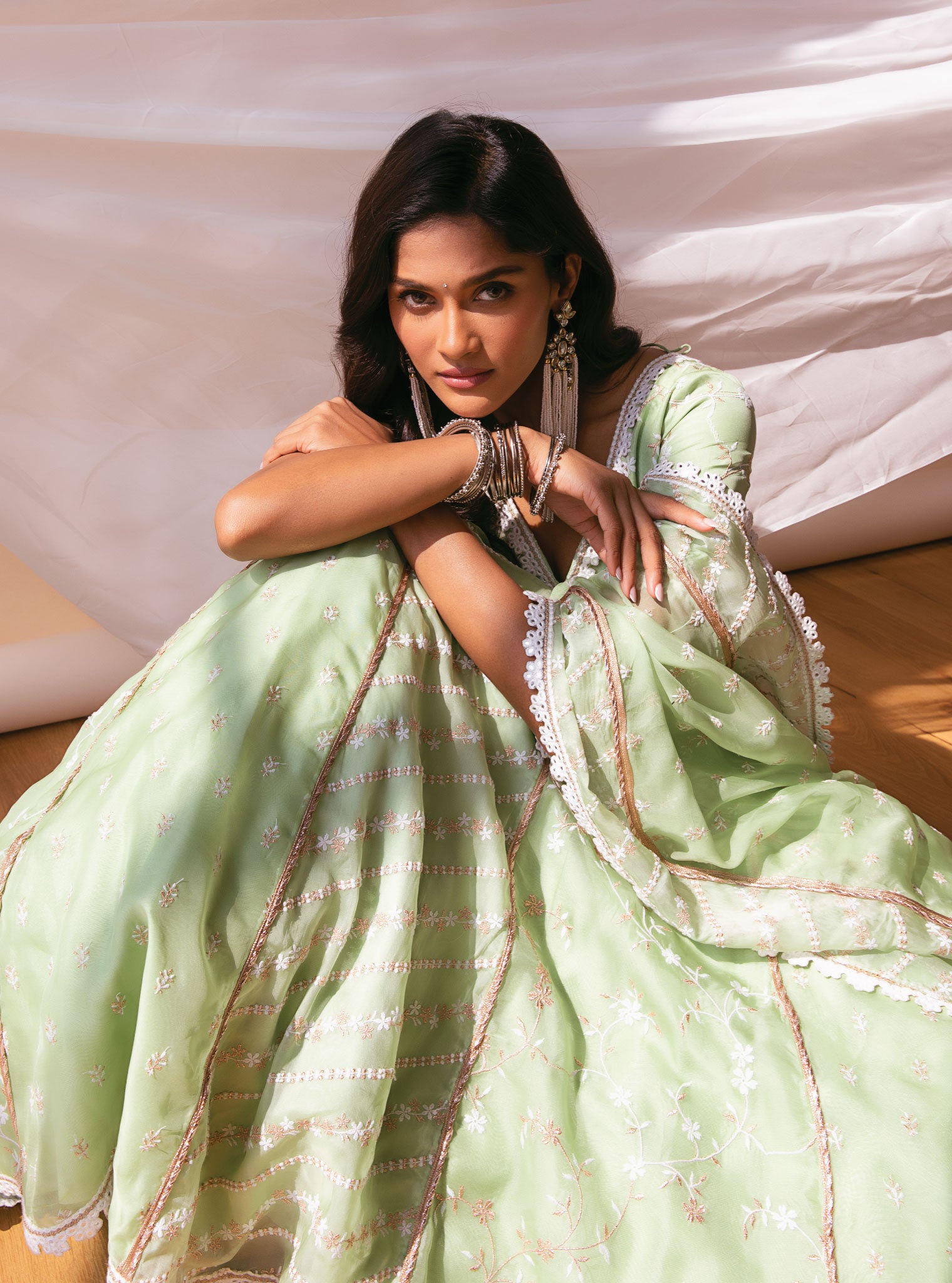 Keylong Organza Green Lehenga