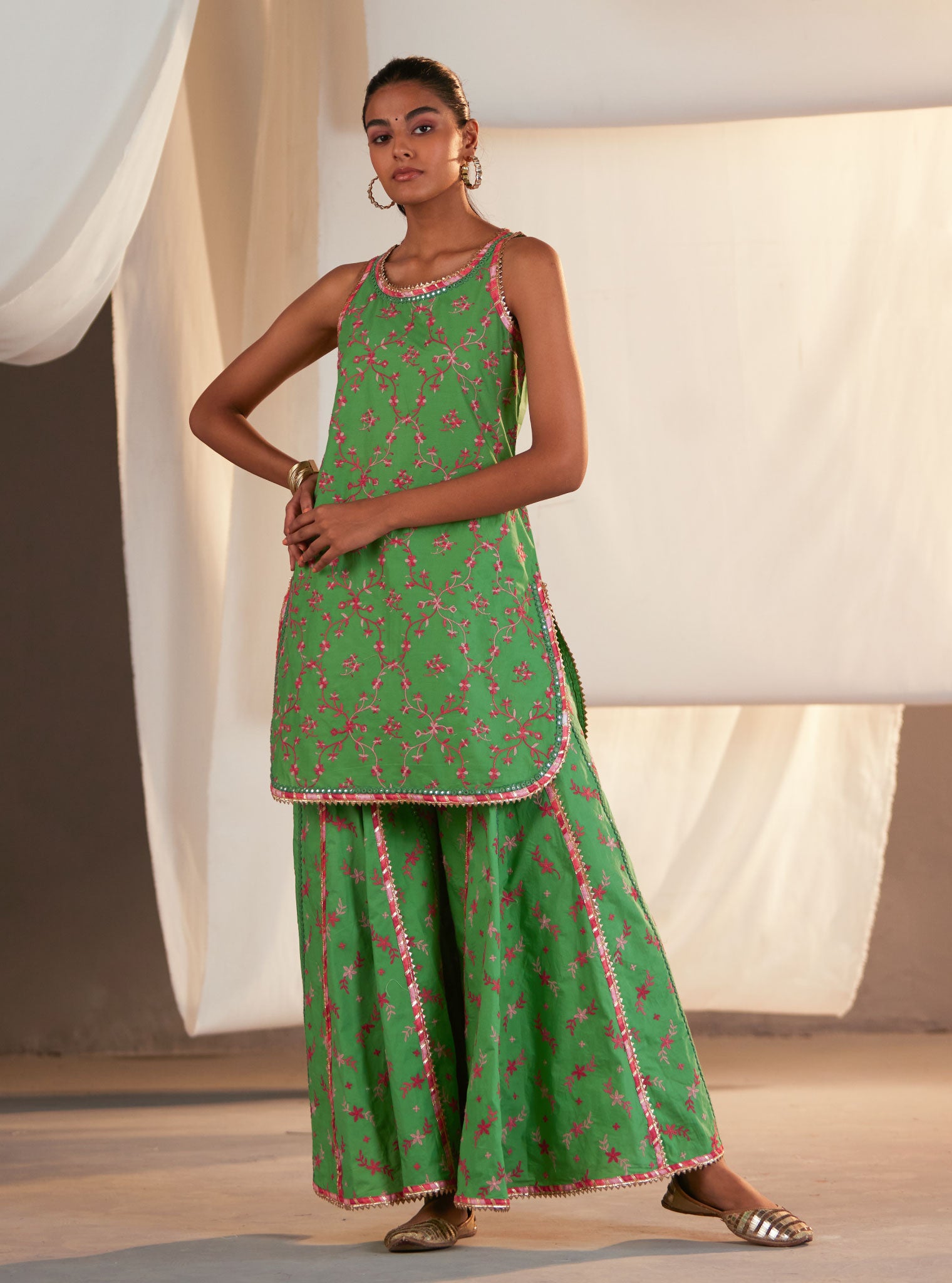 Makayla Cotton Green Sharara Set