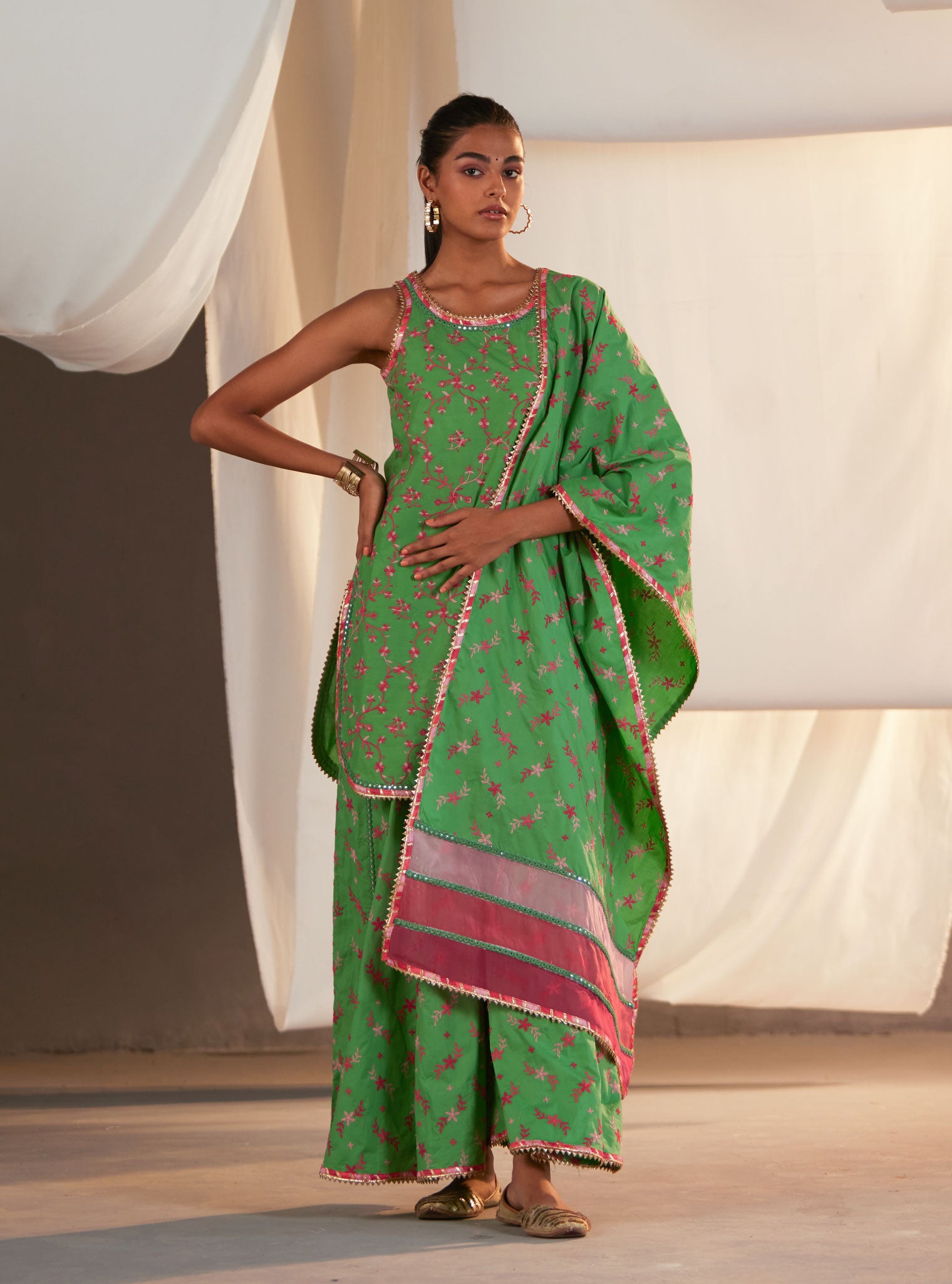 Makayla Cotton Green Sharara Set