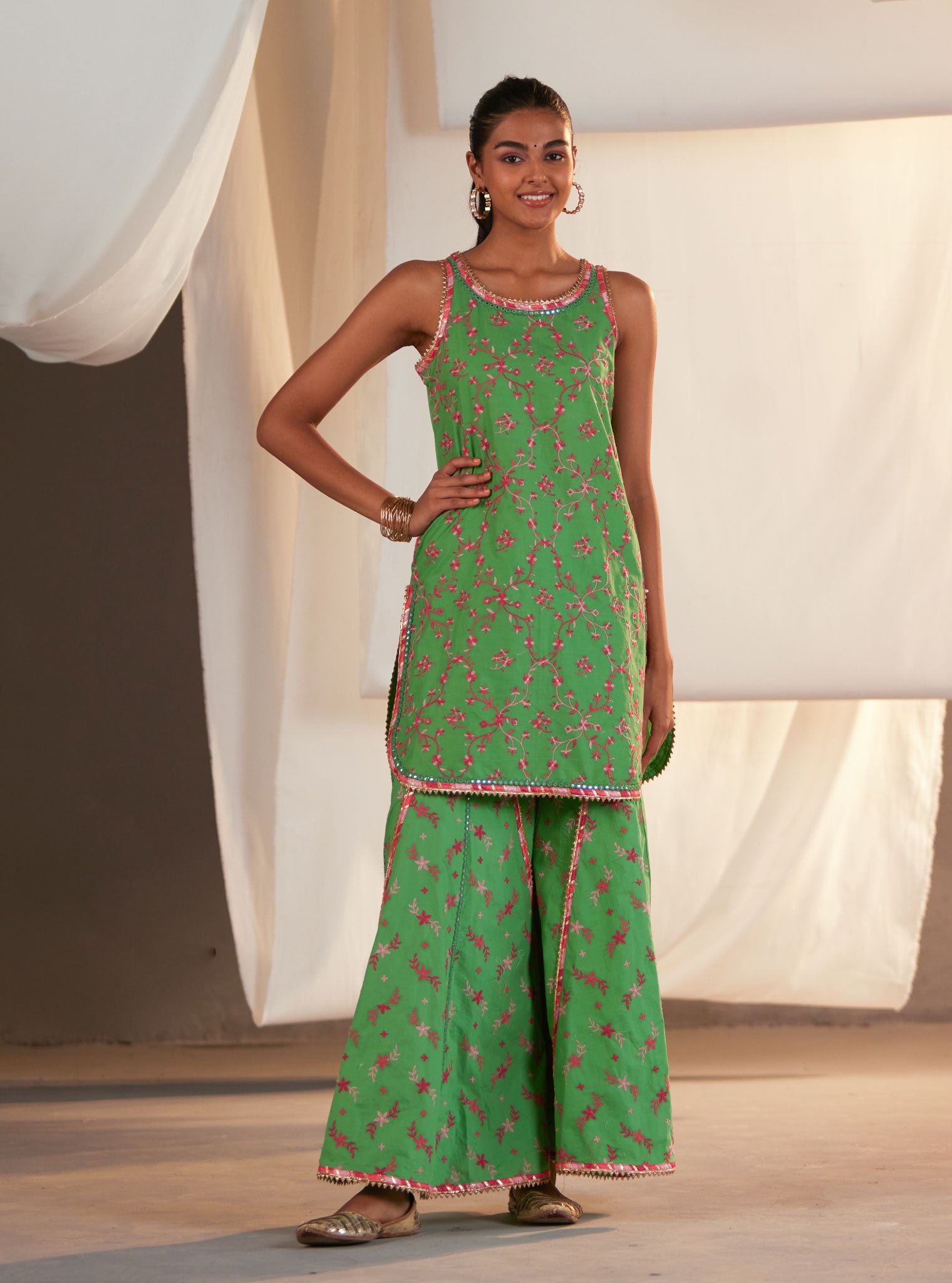 Makayla Cotton Green Sharara Set