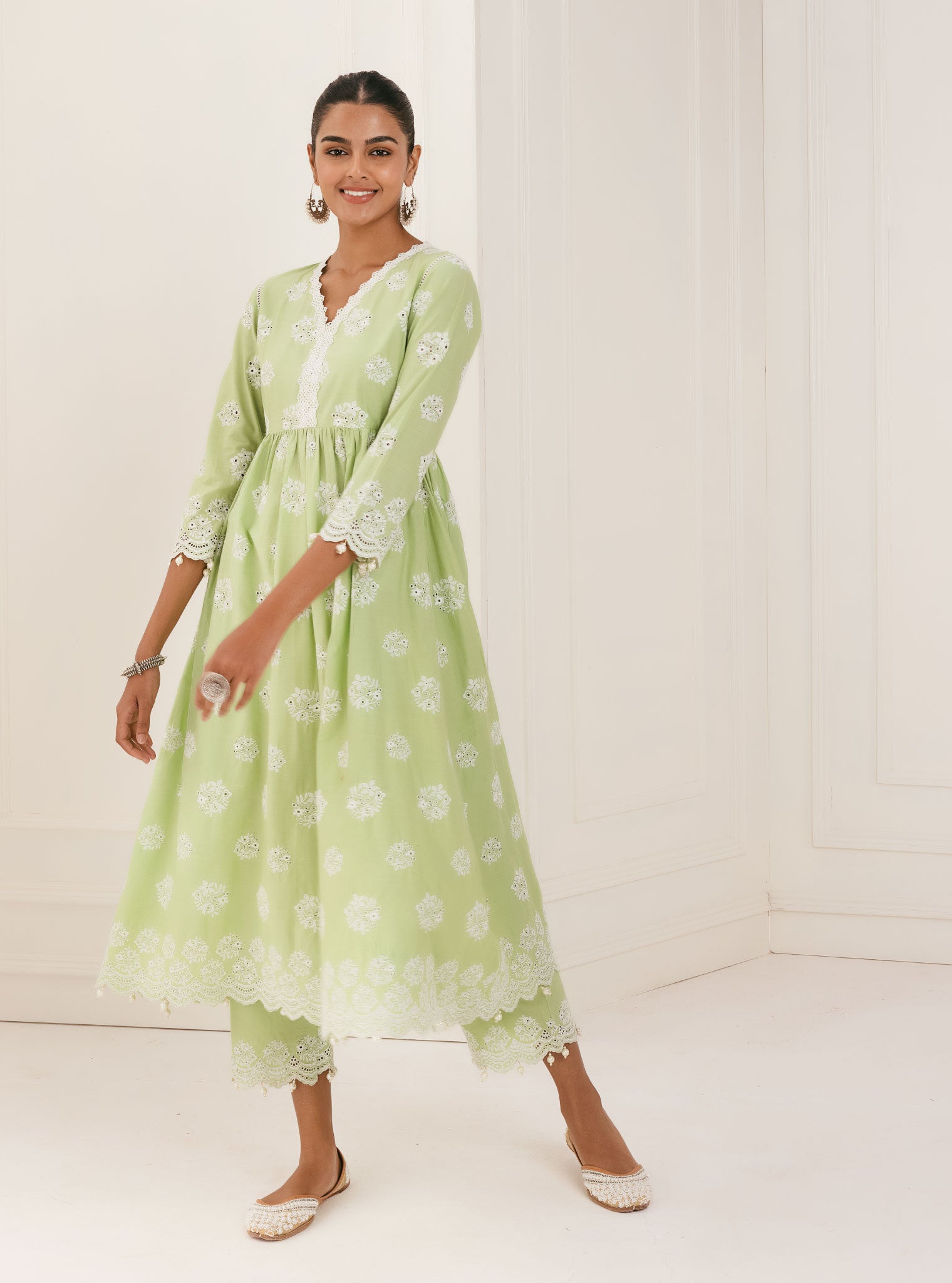 Malana Cotton Green Kurta with Palazzo Set