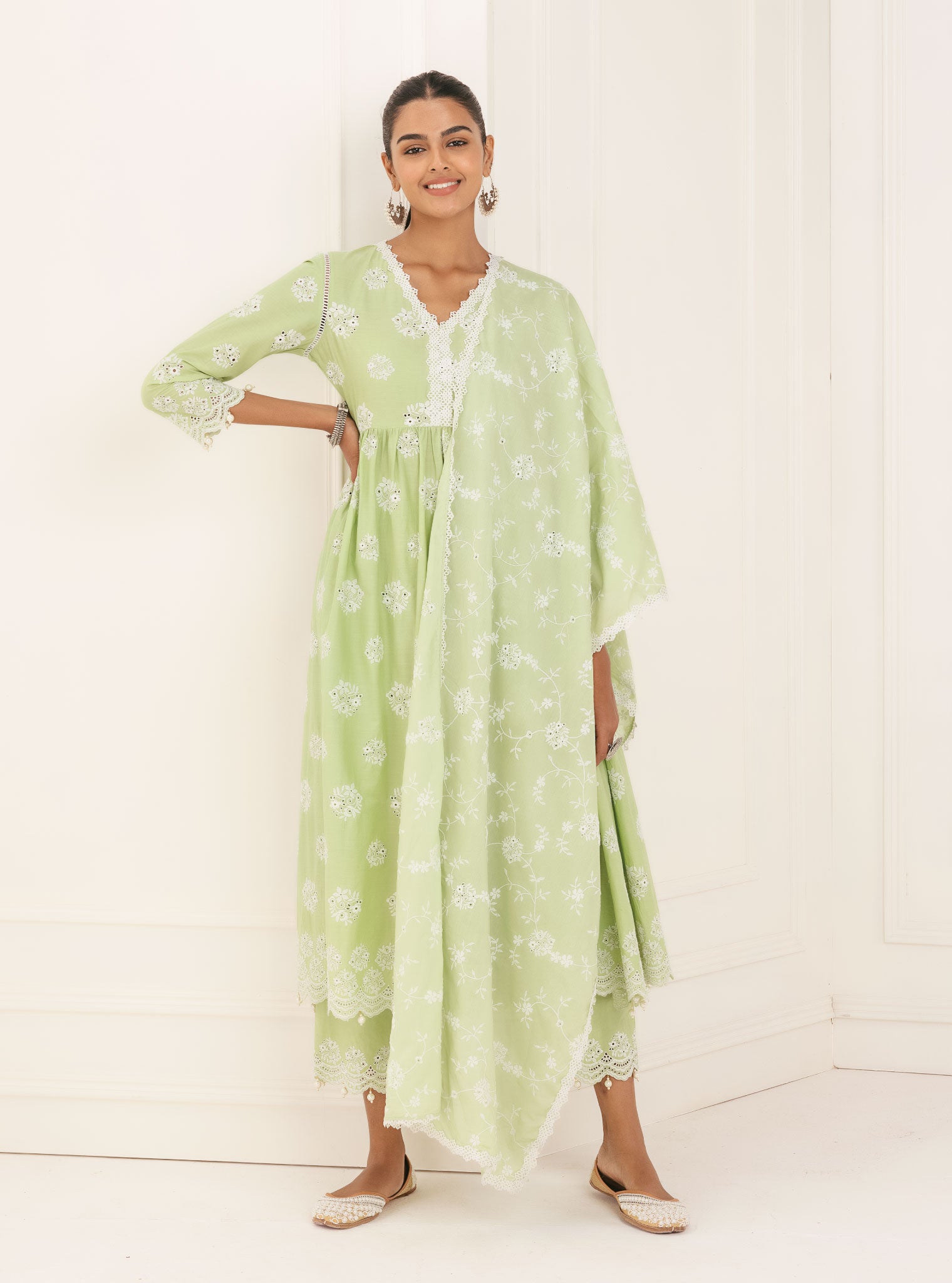 Malana Cotton Green Kurta with Palazzo Set
