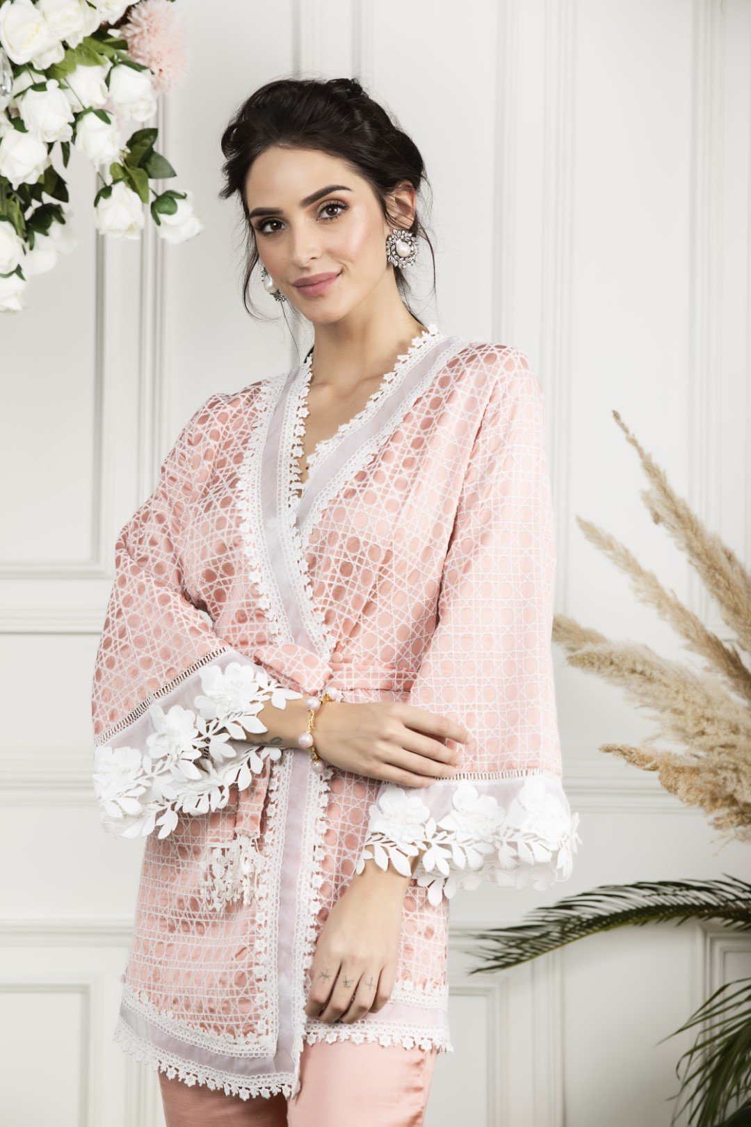 Hibiscus Kimono Pink Kurta Set