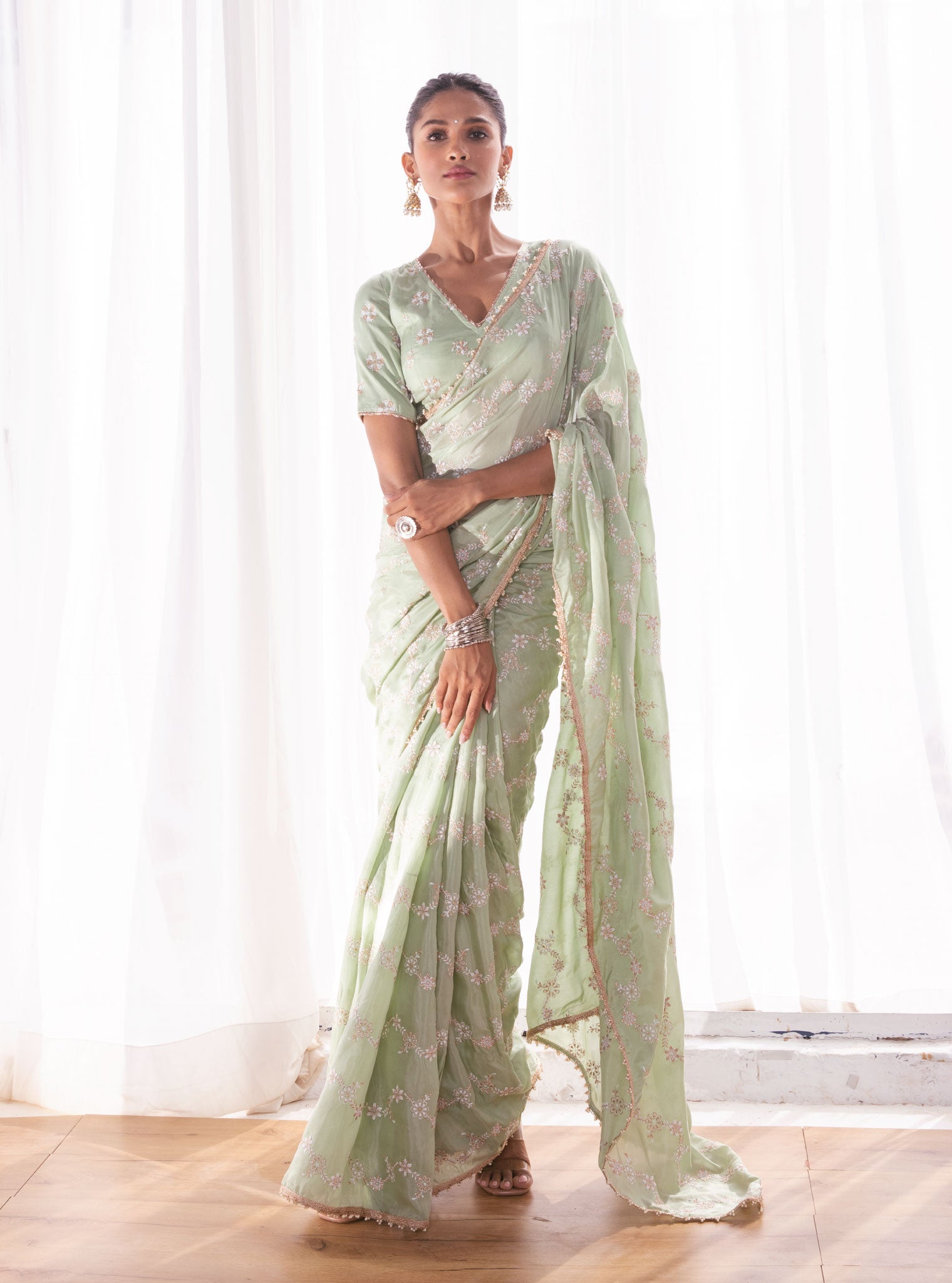Pelling Japanese Silk Green Saree