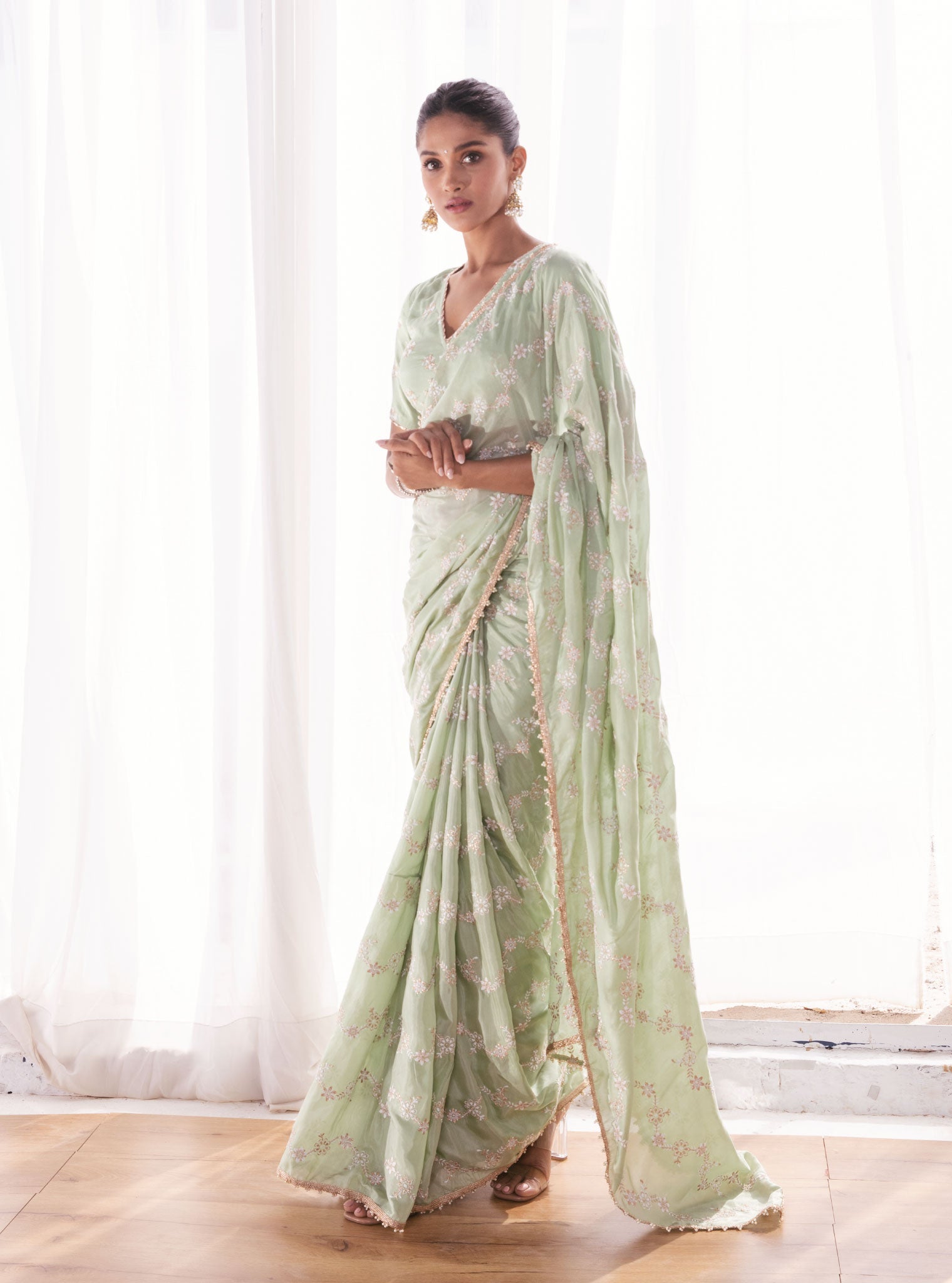 Pelling Japanese Silk Green Saree