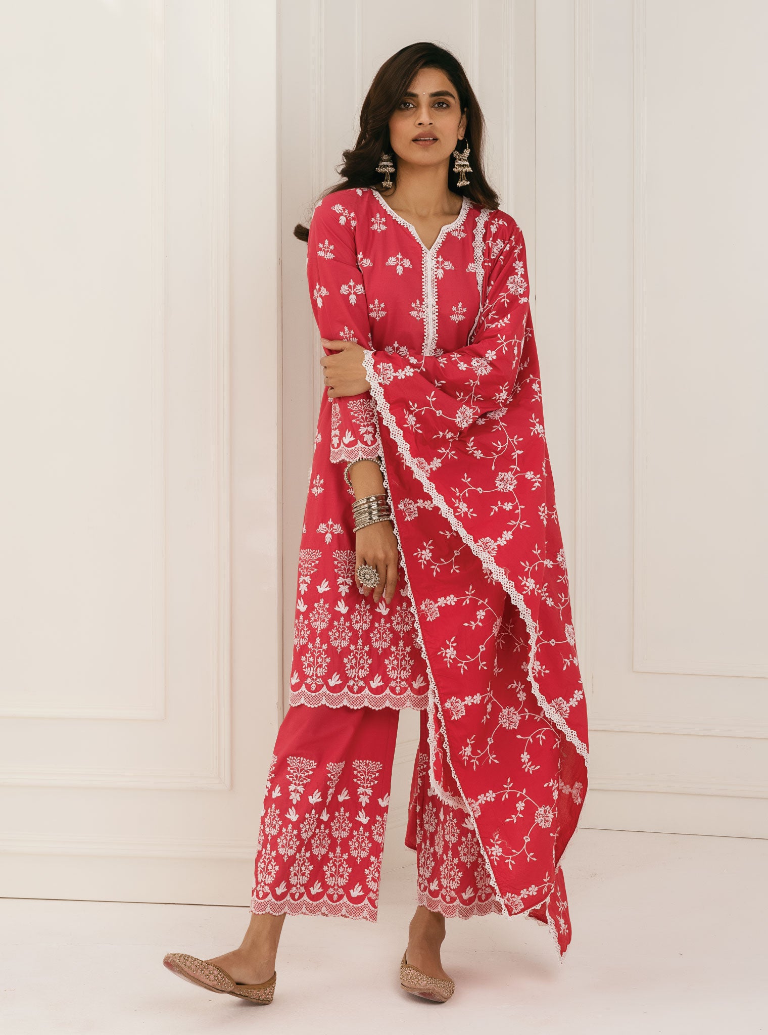 Prini Cotton Red Kurta with Palazzo Set