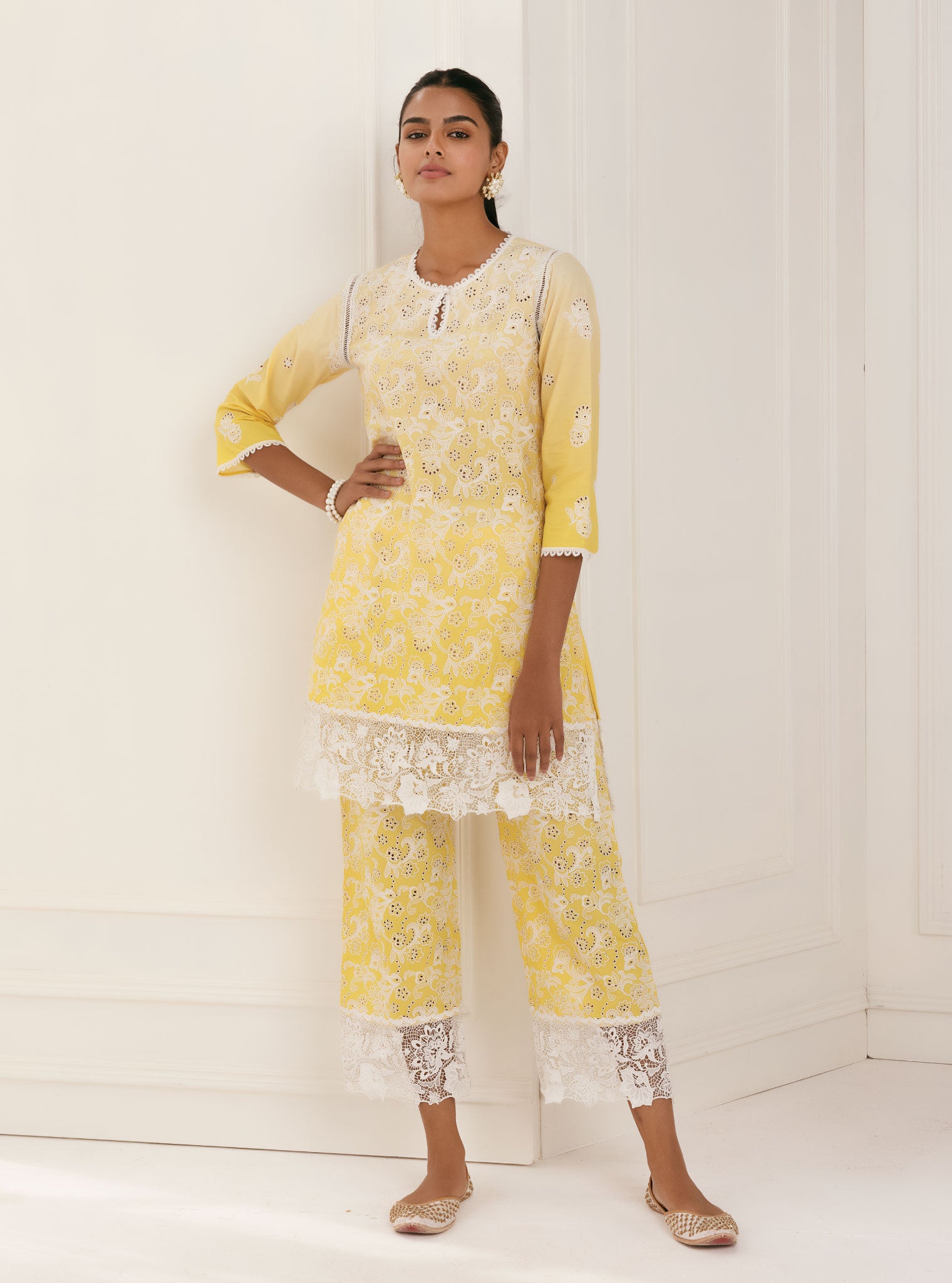 Tista Cotton Yellow Kurta with Palazzo Set