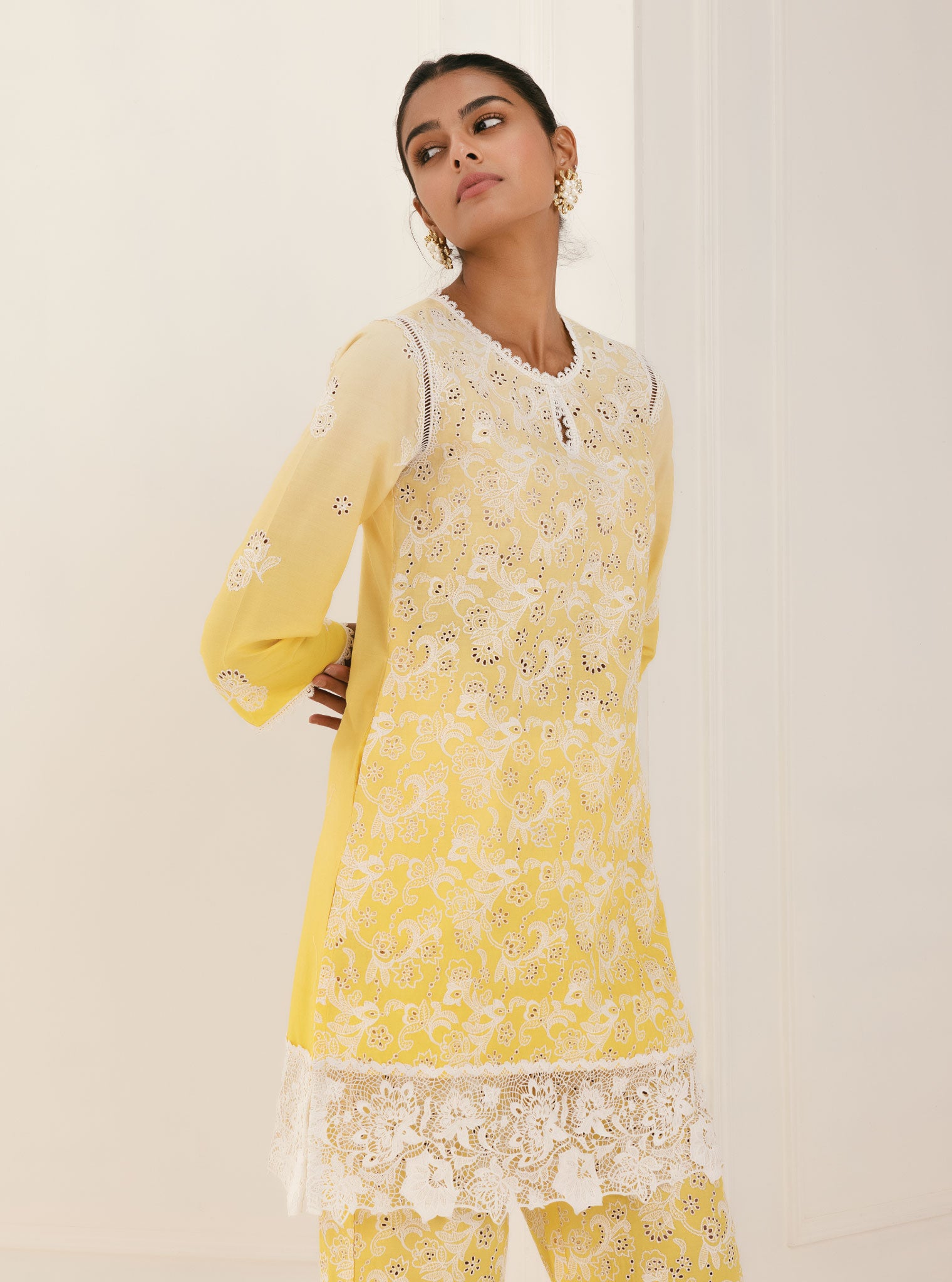 Tista Cotton Yellow Kurta with Palazzo Set