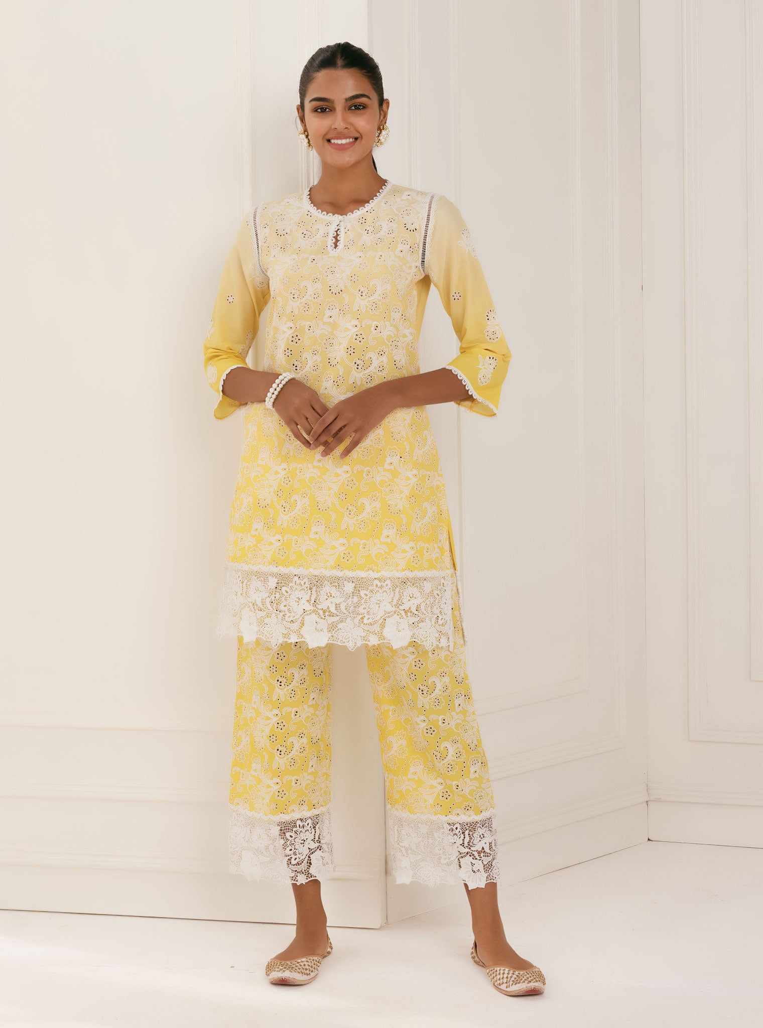 Tista Cotton Yellow Kurta with Palazzo Set