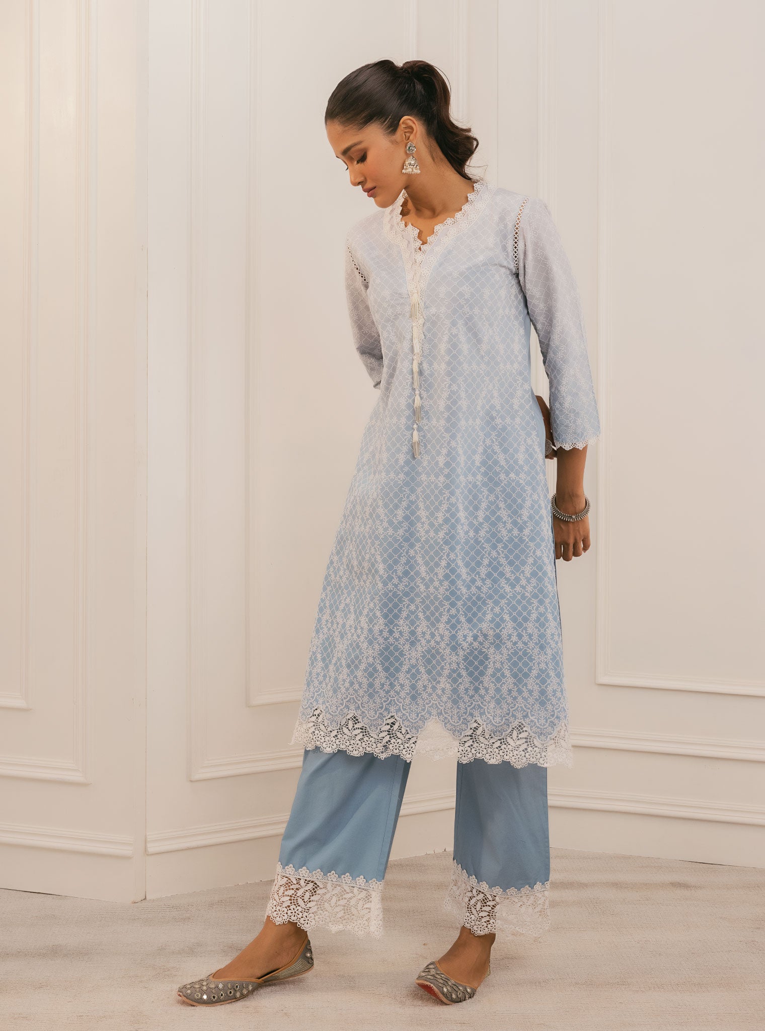 Venna Cotton Blue Kurta Set