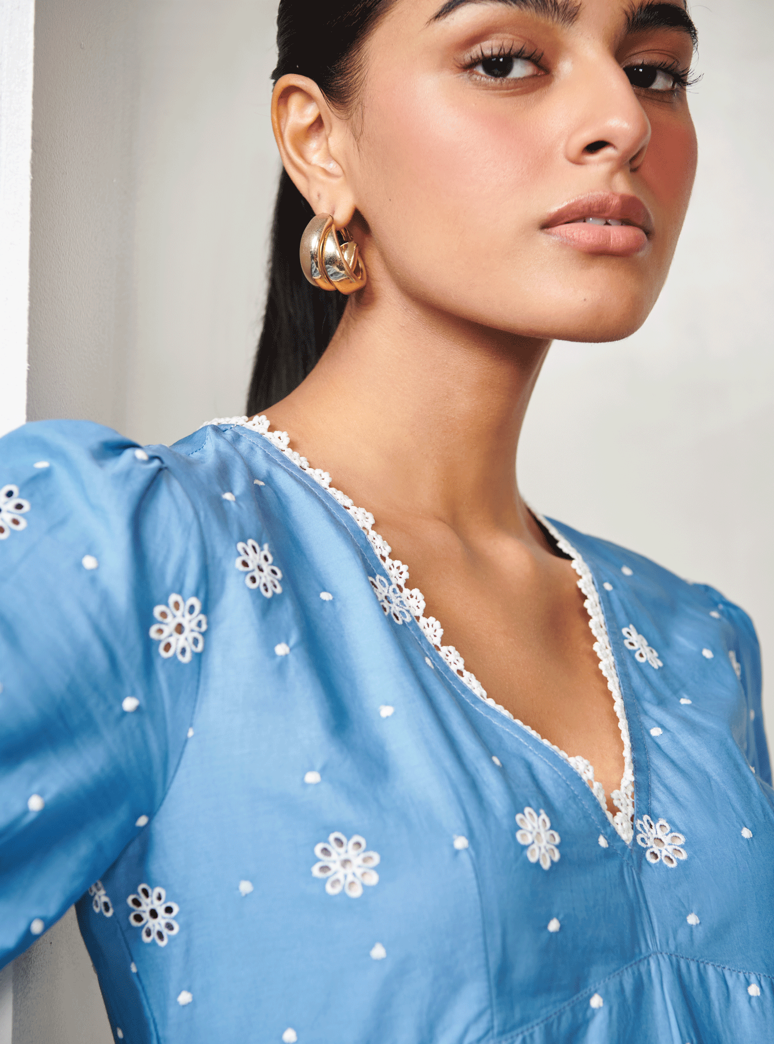 Aurelia Cotton Denim Top with Bell Bottom Set