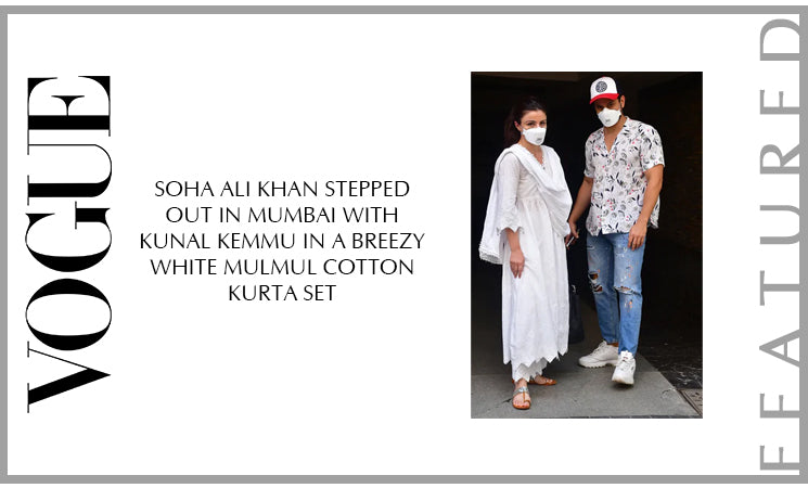 Soha Ali Khan stepped out in Mumbai with Kunal Kemmu in a breezy white Mulmul cotton kurta set