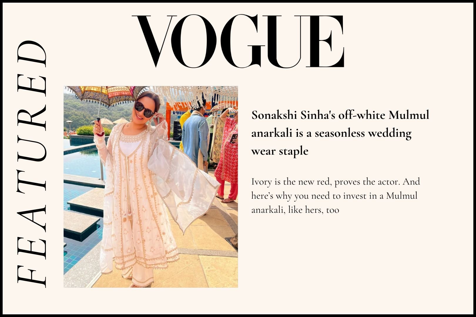 Sonakshi Sinha's off-white Mulmul anarkali is a seasonless wedding wear staple - Shop Mulmul