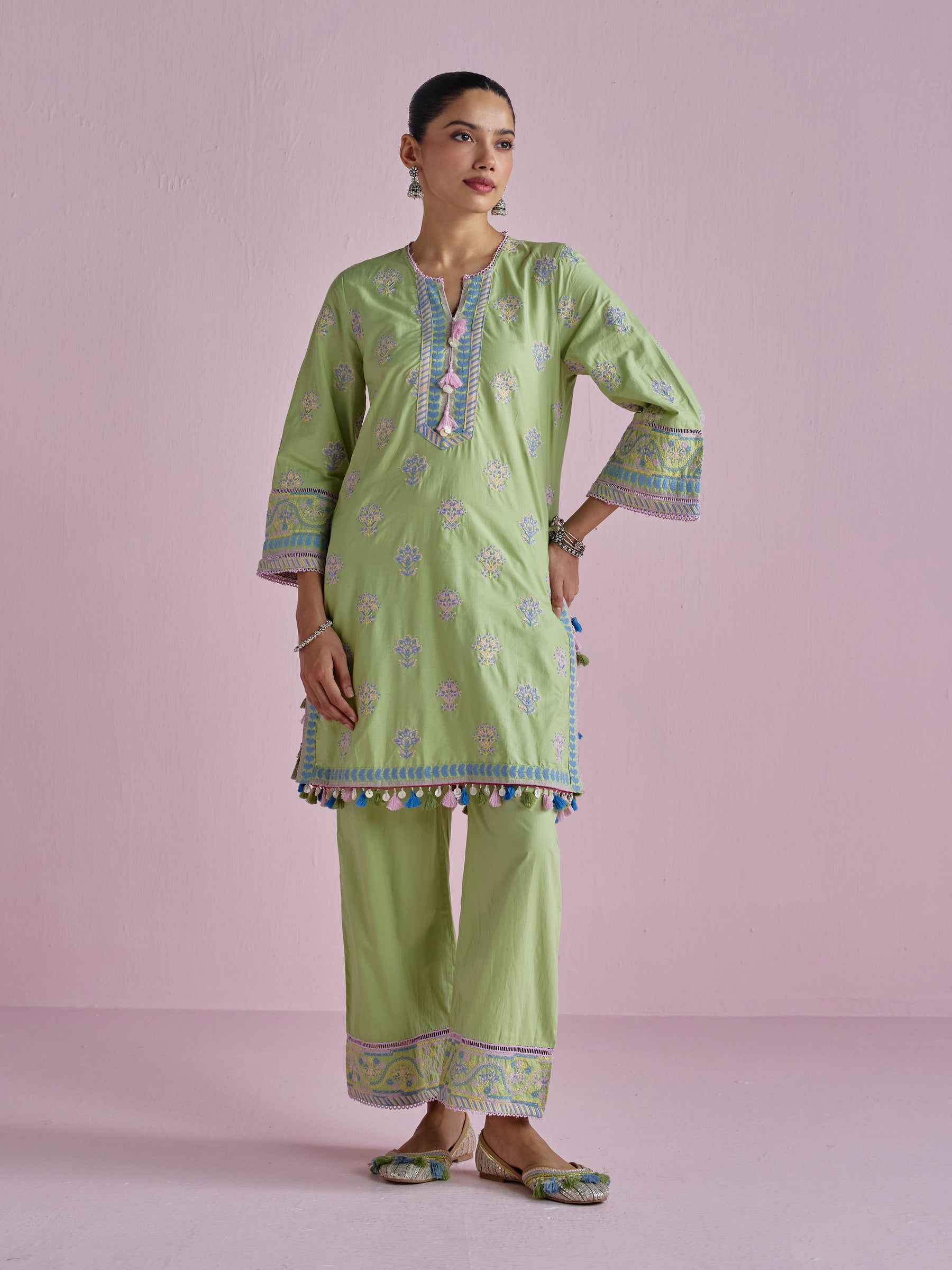 Amoli Supima Cotton Green Kurta Set