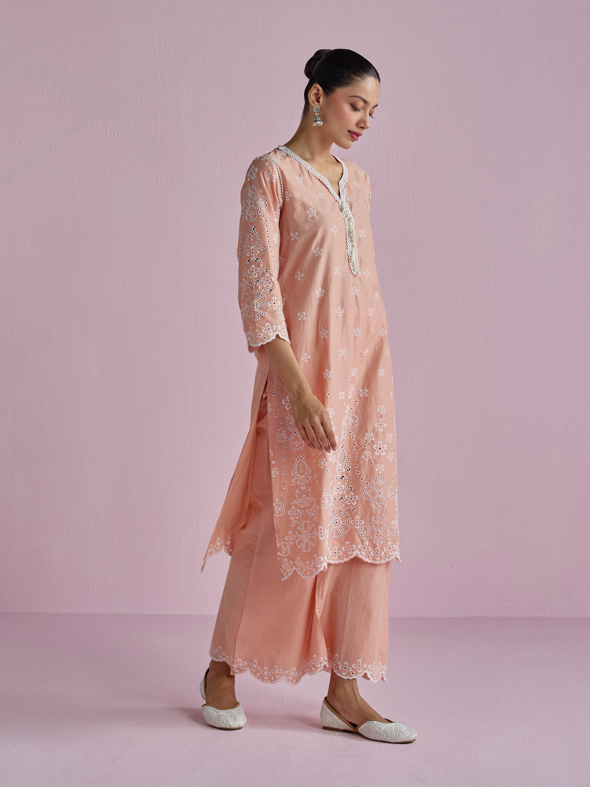 Zunae Supima Cotton Peach Kurta Set