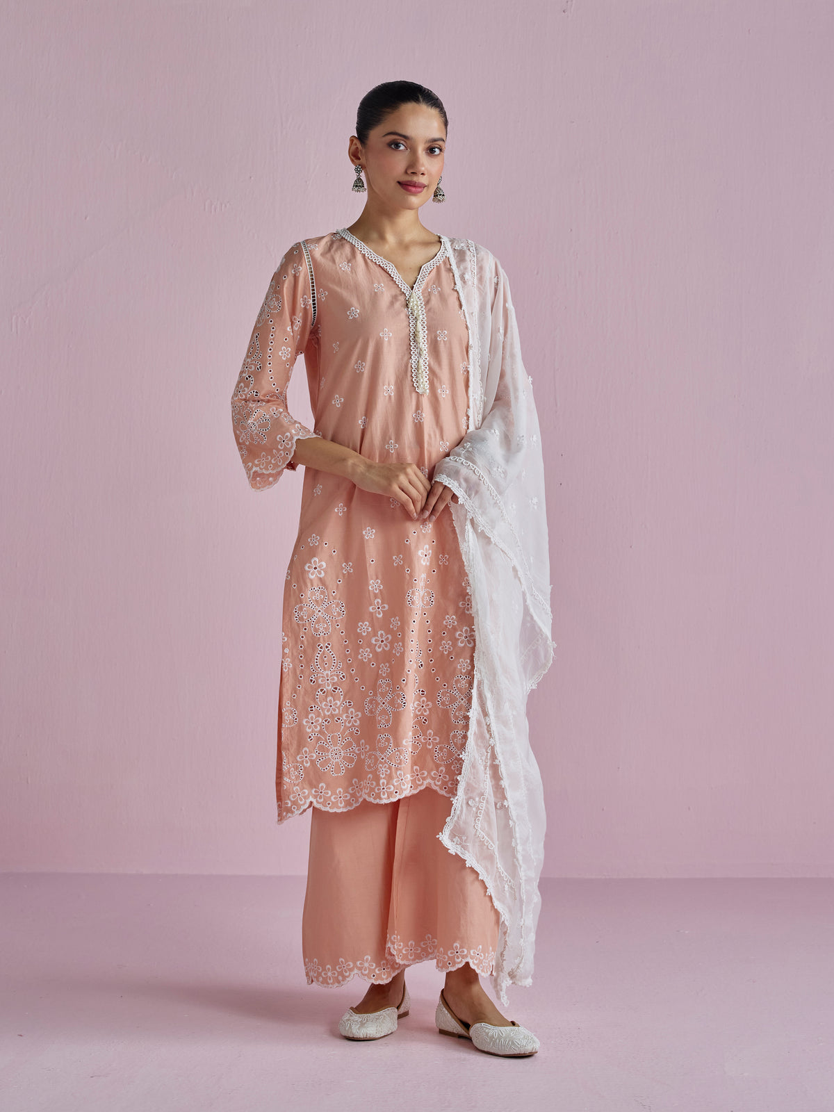 Zunae Supima Cotton Peach Kurta Set