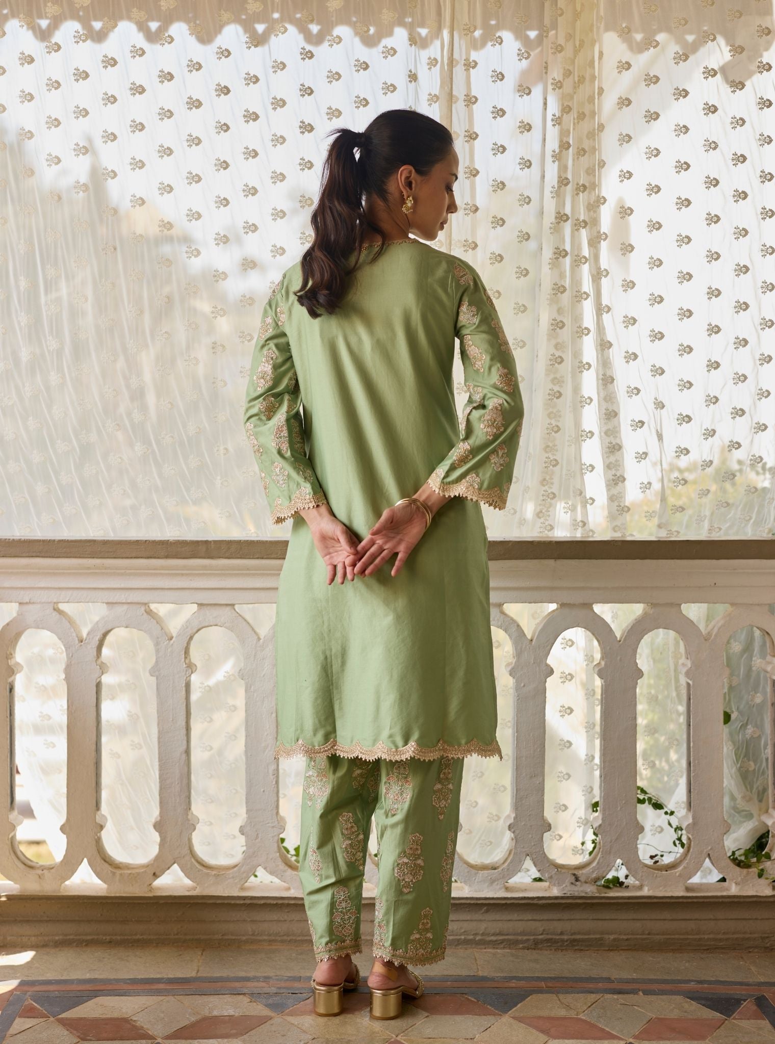 Intira Pima Satin Green Kurta Set