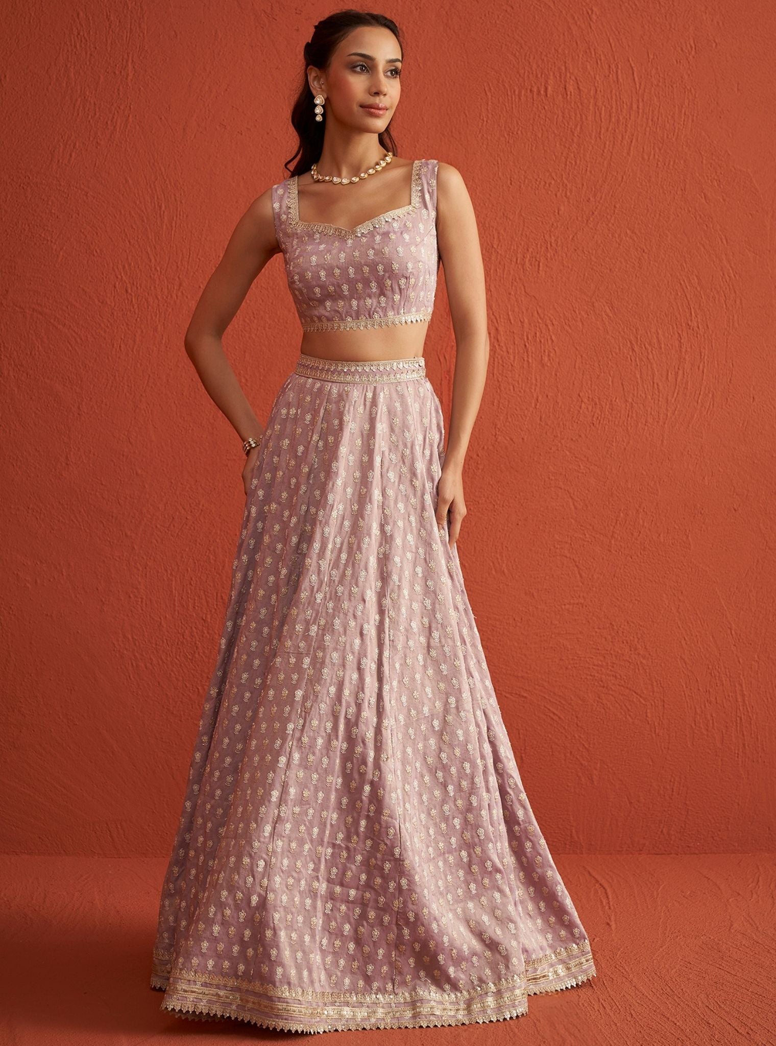 Mulmul Luxe Tissue Heeriye Lilac lehenga