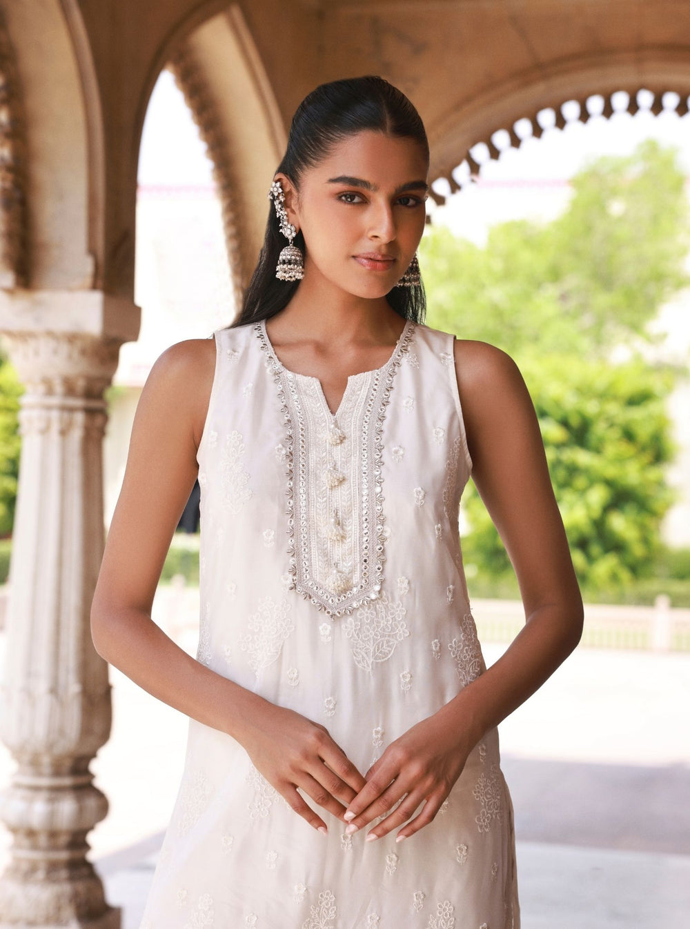 Taveli Organza Off-White & Blue Kurta Set