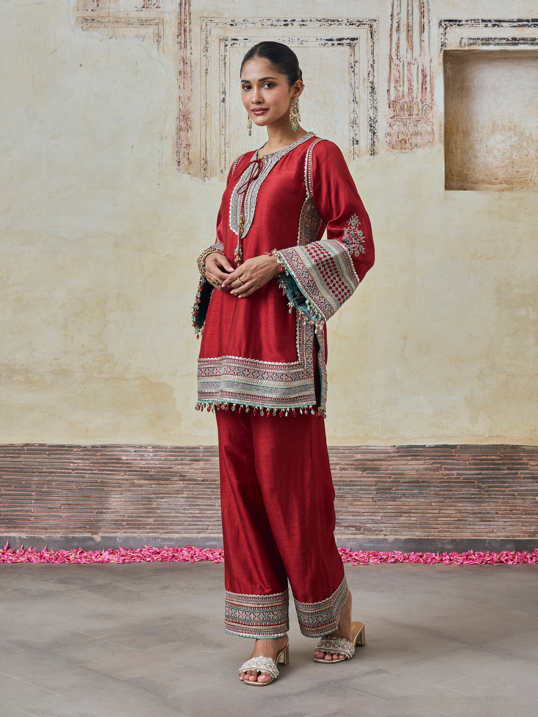 Rimya Bemberg Raw Silk Red Kurta Set