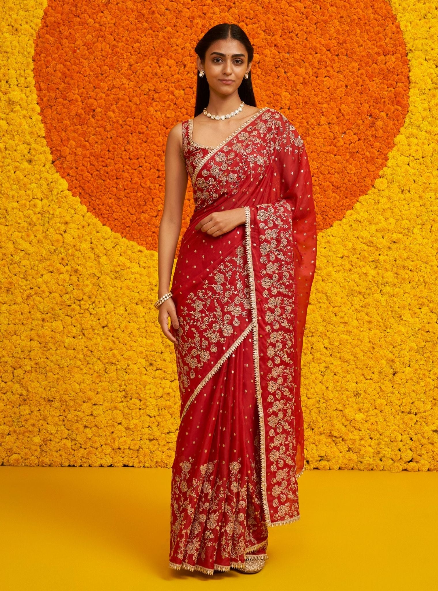 Mulmul Organza Jigar Red Saree