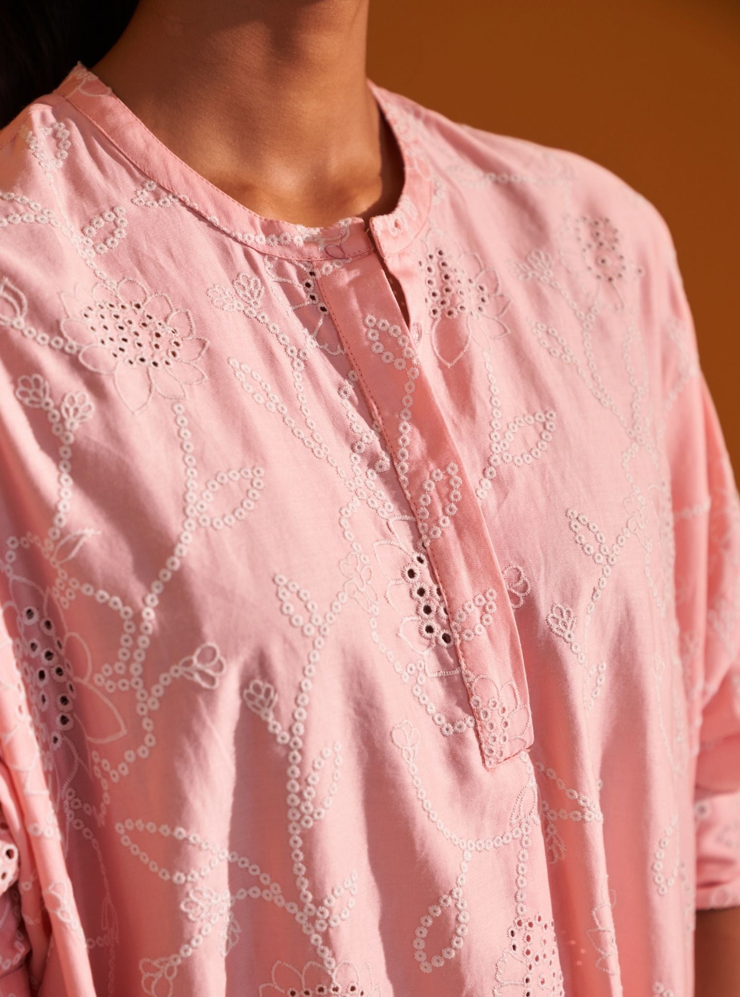 Mulmul Pima Satin Eldon Pink Kurta with Mulmul Pima Satin Eldon Pink Pant