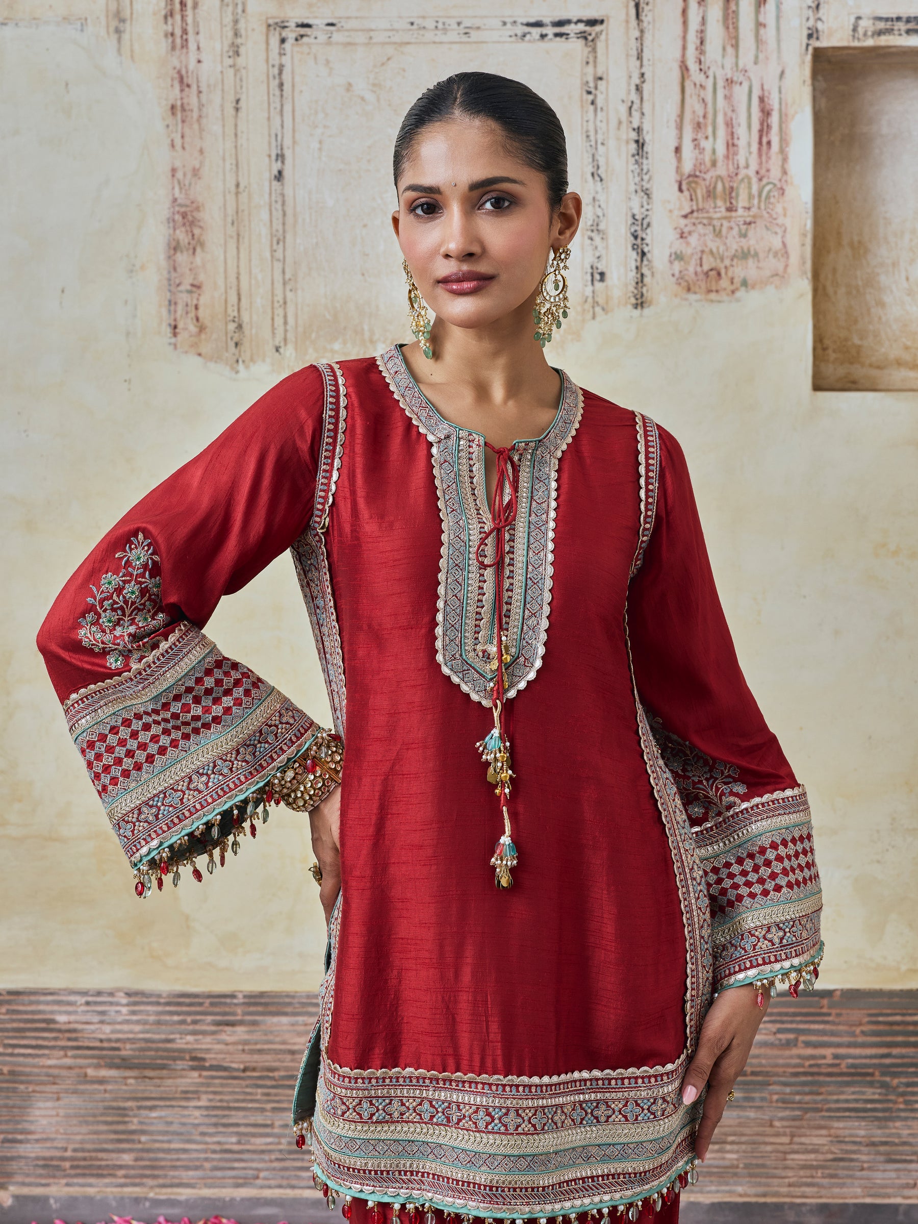 Rimya Bemberg Raw Silk Red Kurta Set
