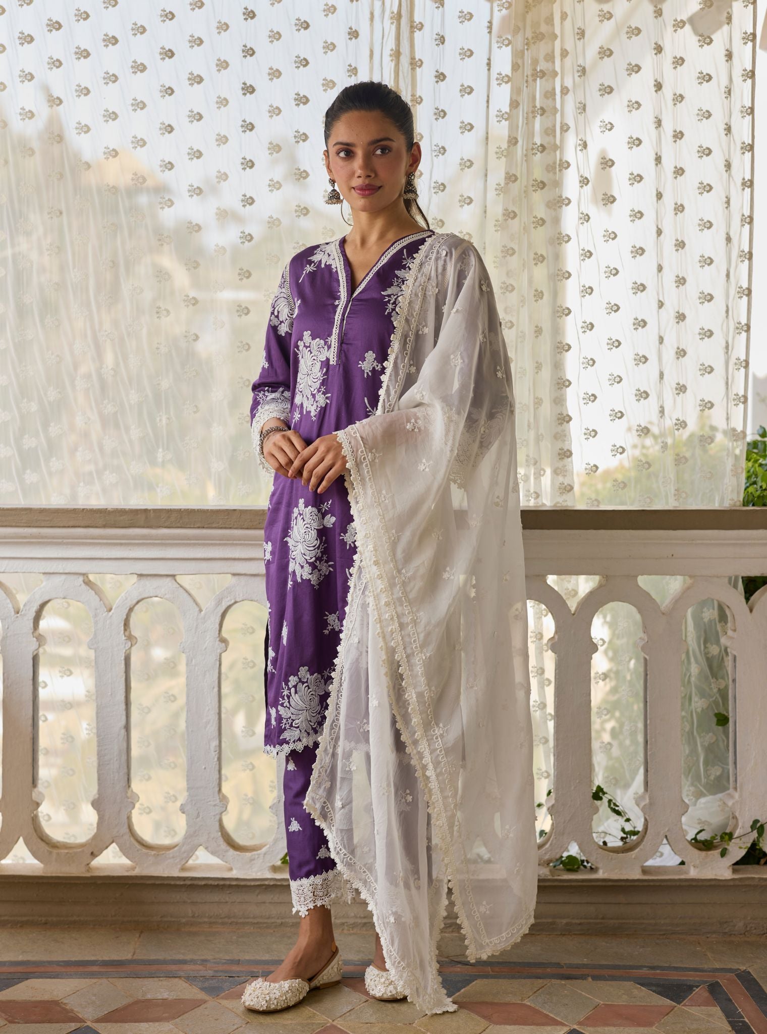 Iraavat Pima Satin Purple Kurta Set