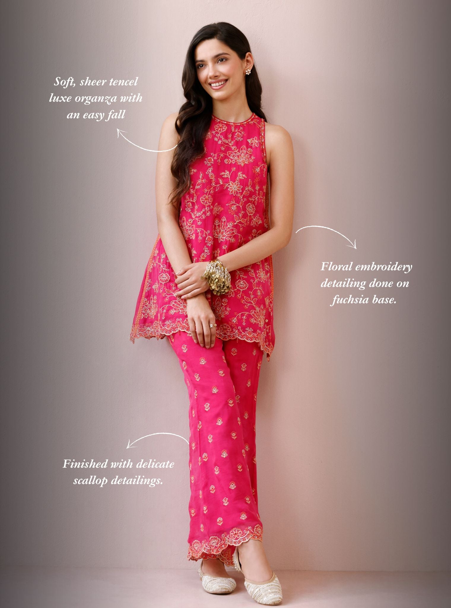 Alouette Organza Fuchsia Co-Ord Set