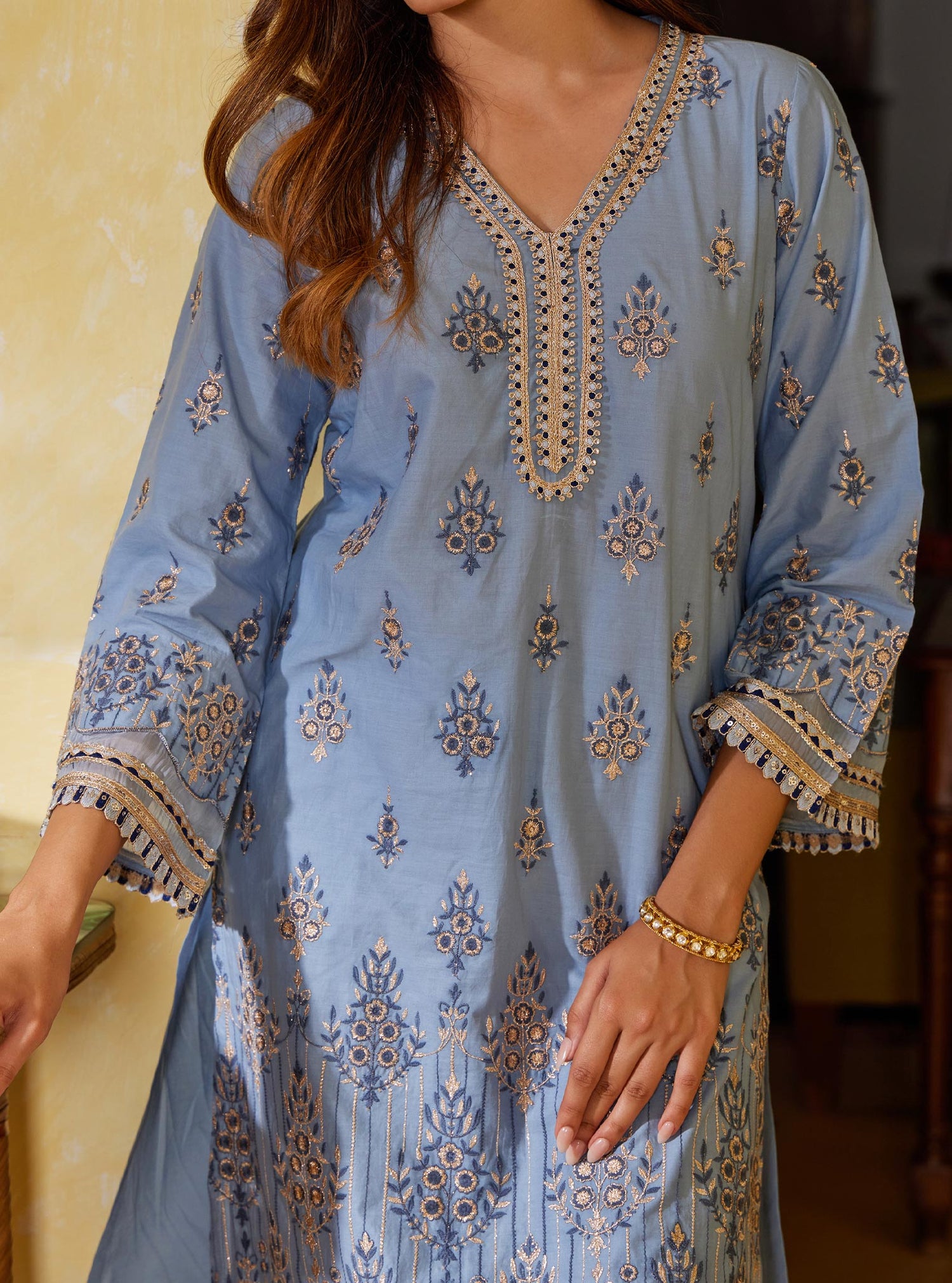 BLUE MULMUL PRINTED LONG KURTA
