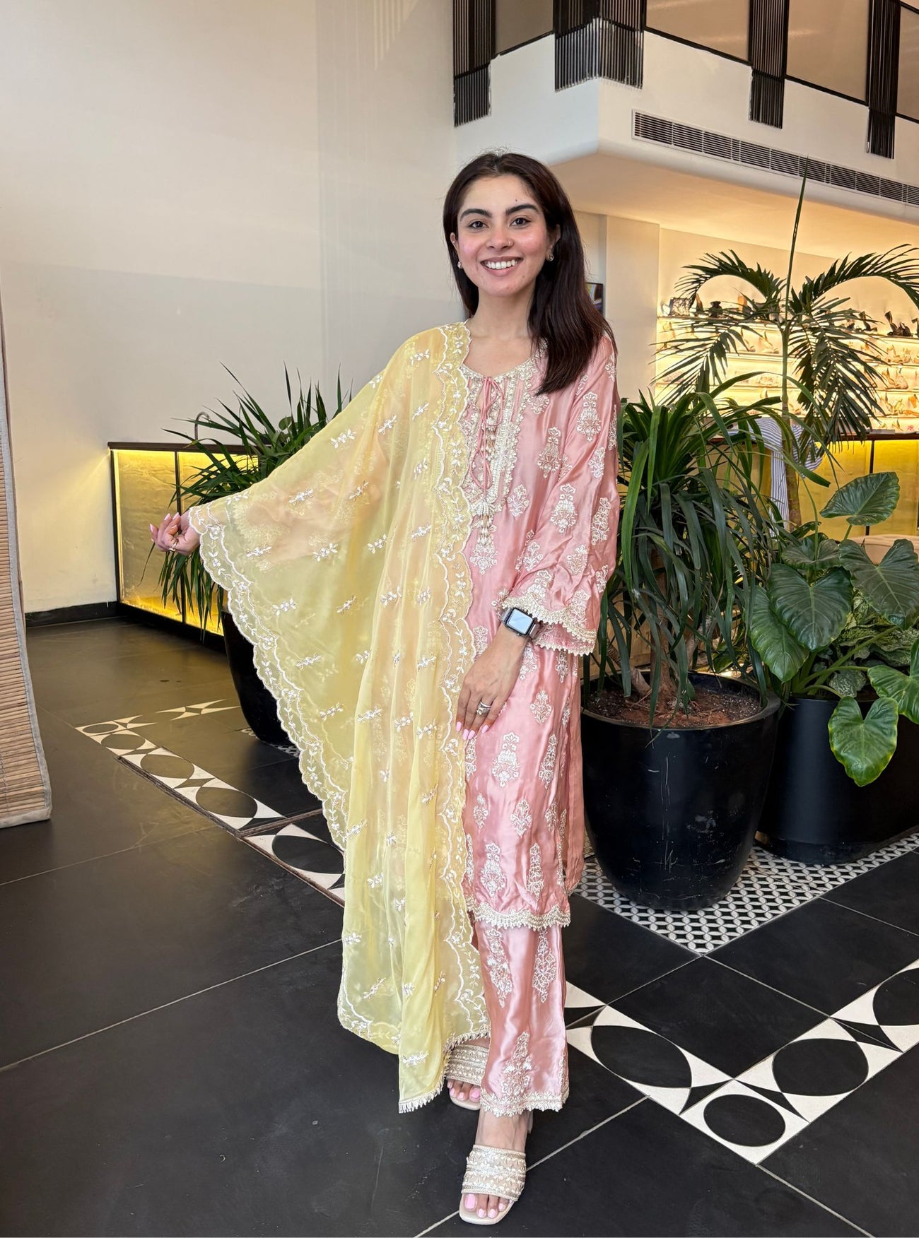 Jordyna Cupro Printed Pink Kurta Set main image 0