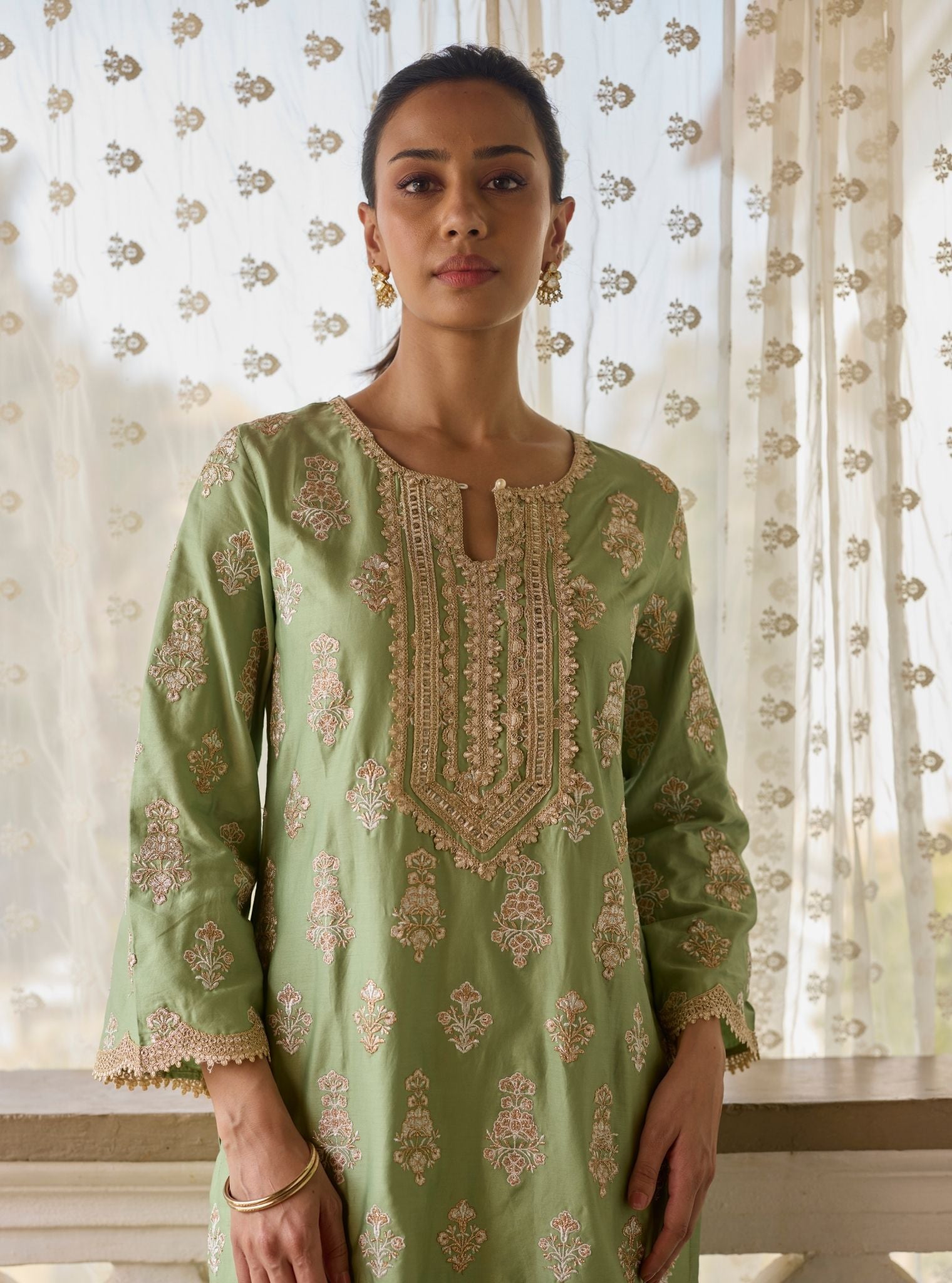 Intira Pima Satin Green Kurta Set
