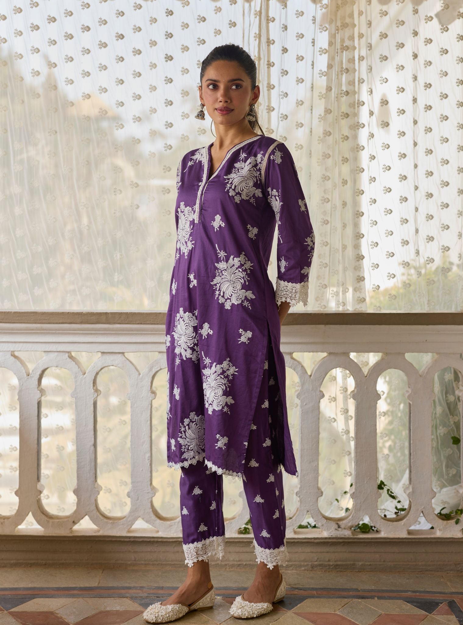 Iraavat Pima Satin Purple Kurta Set