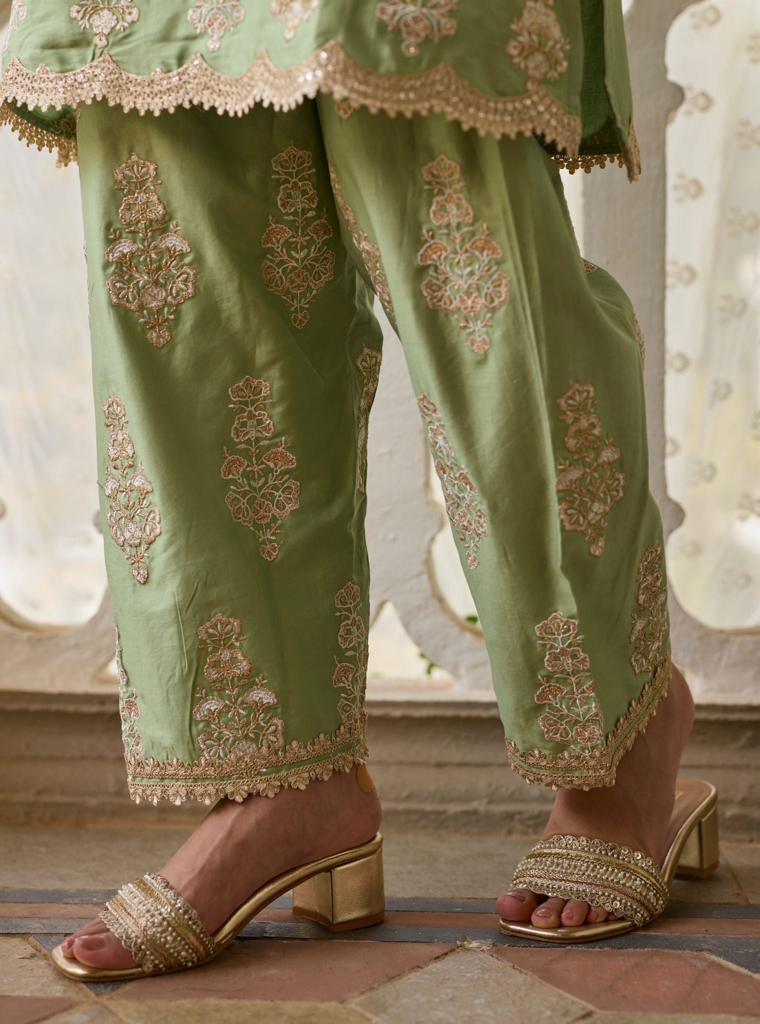 Intira Pima Satin Green Kurta Set
