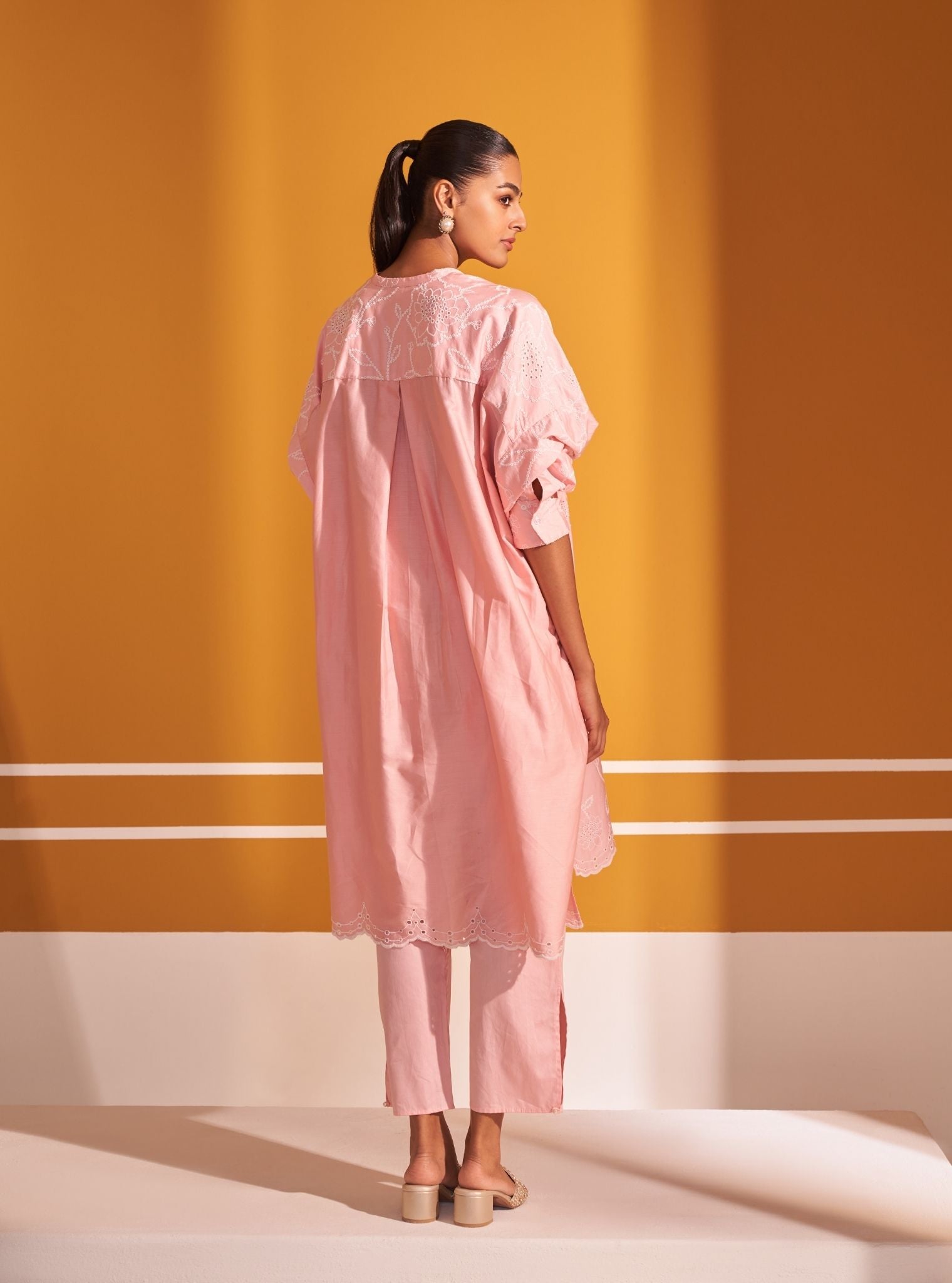 Mulmul Pima Satin Eldon Pink Kurta with Mulmul Pima Satin Eldon Pink Pant