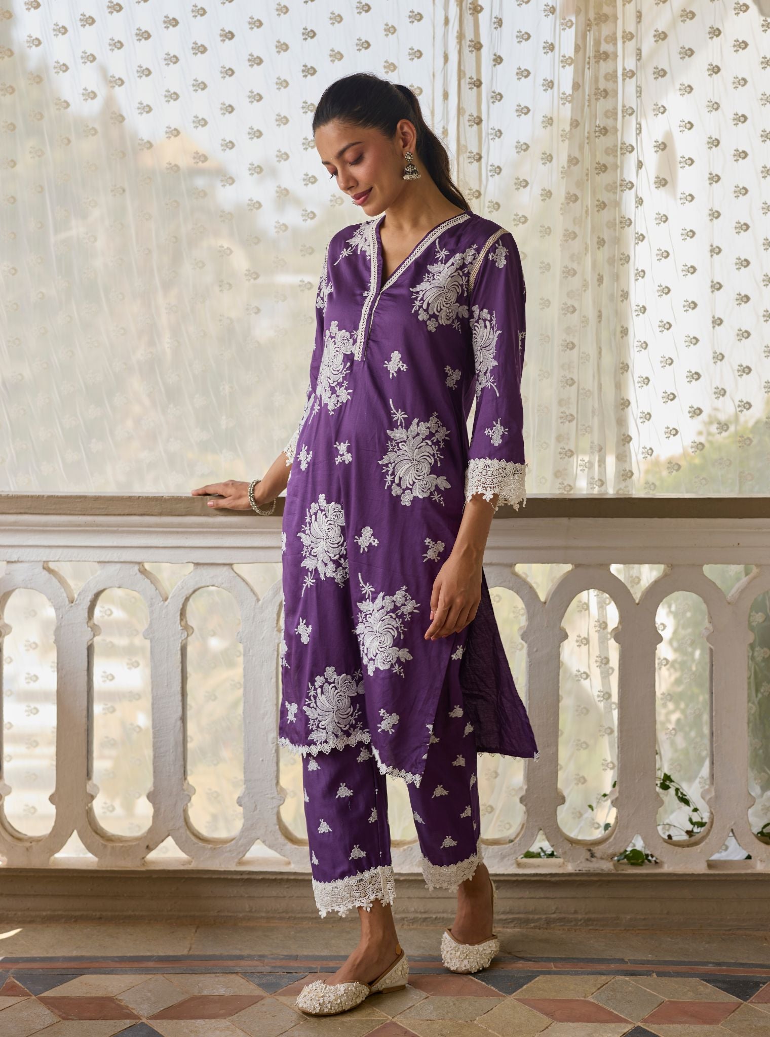 Iraavat Pima Satin Purple Kurta Set