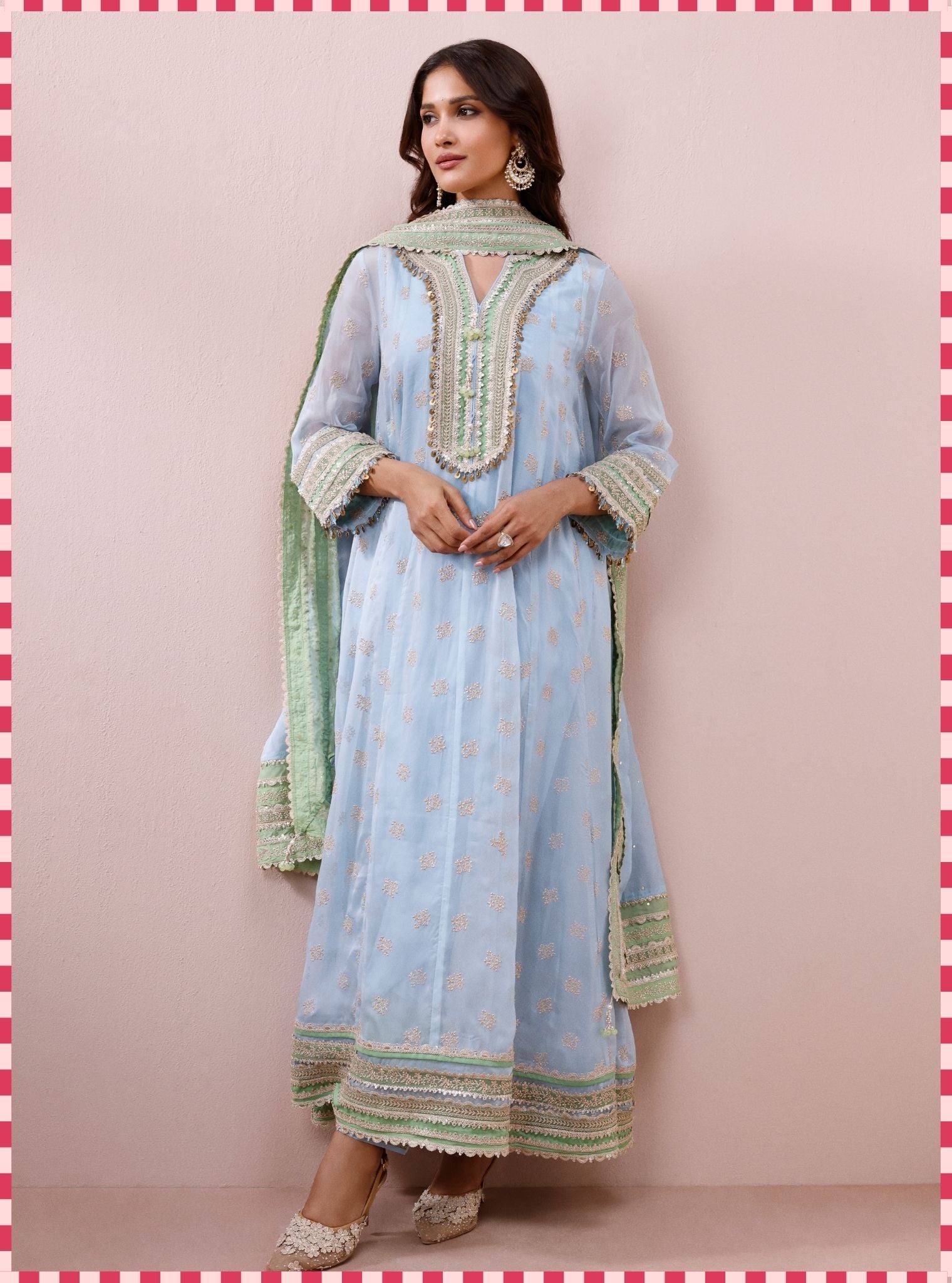 Ivana Organza Light Blue Anarkali Kurta Set