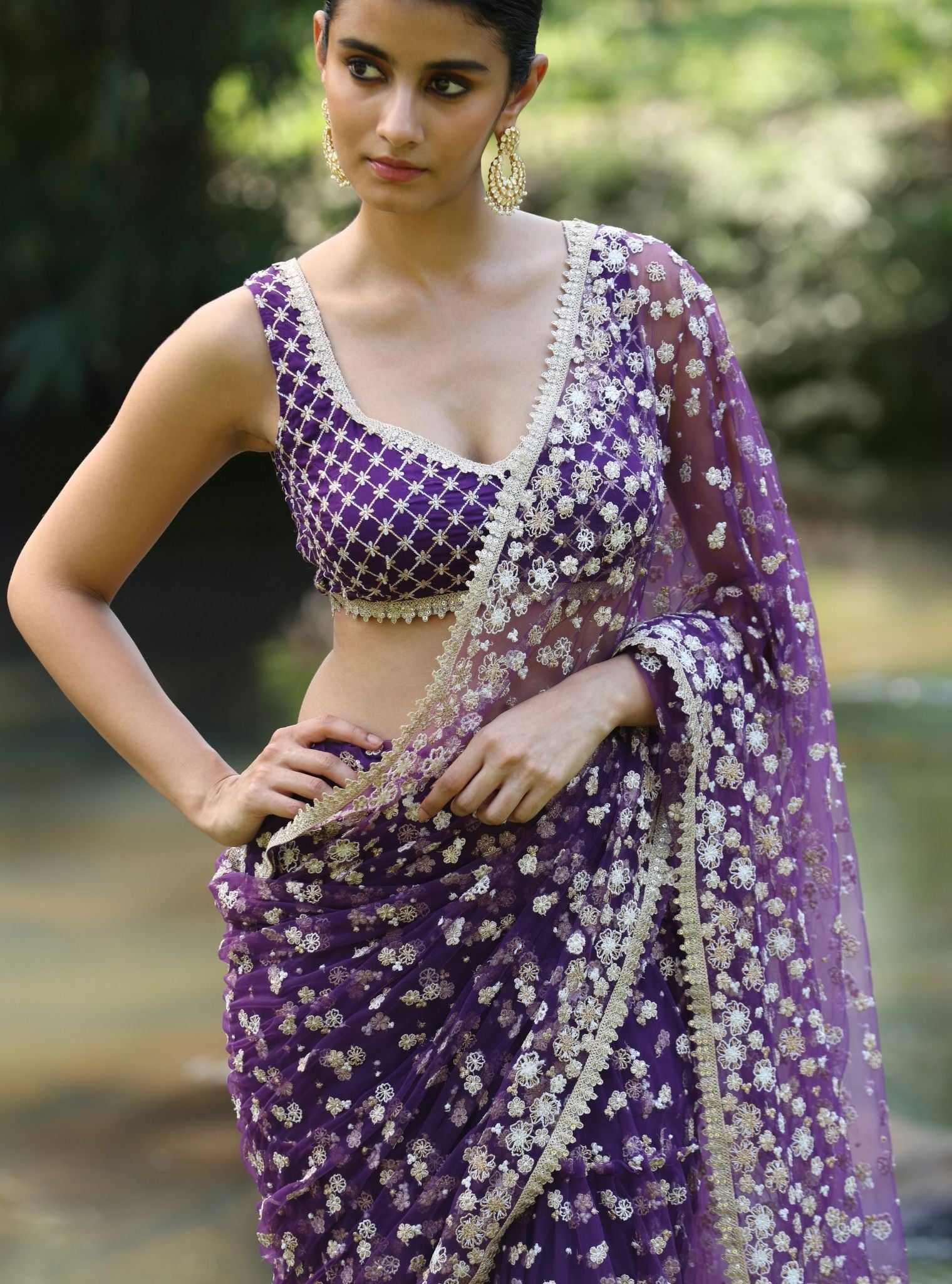 Mulmul Lurex Organza Kala Purple Saree