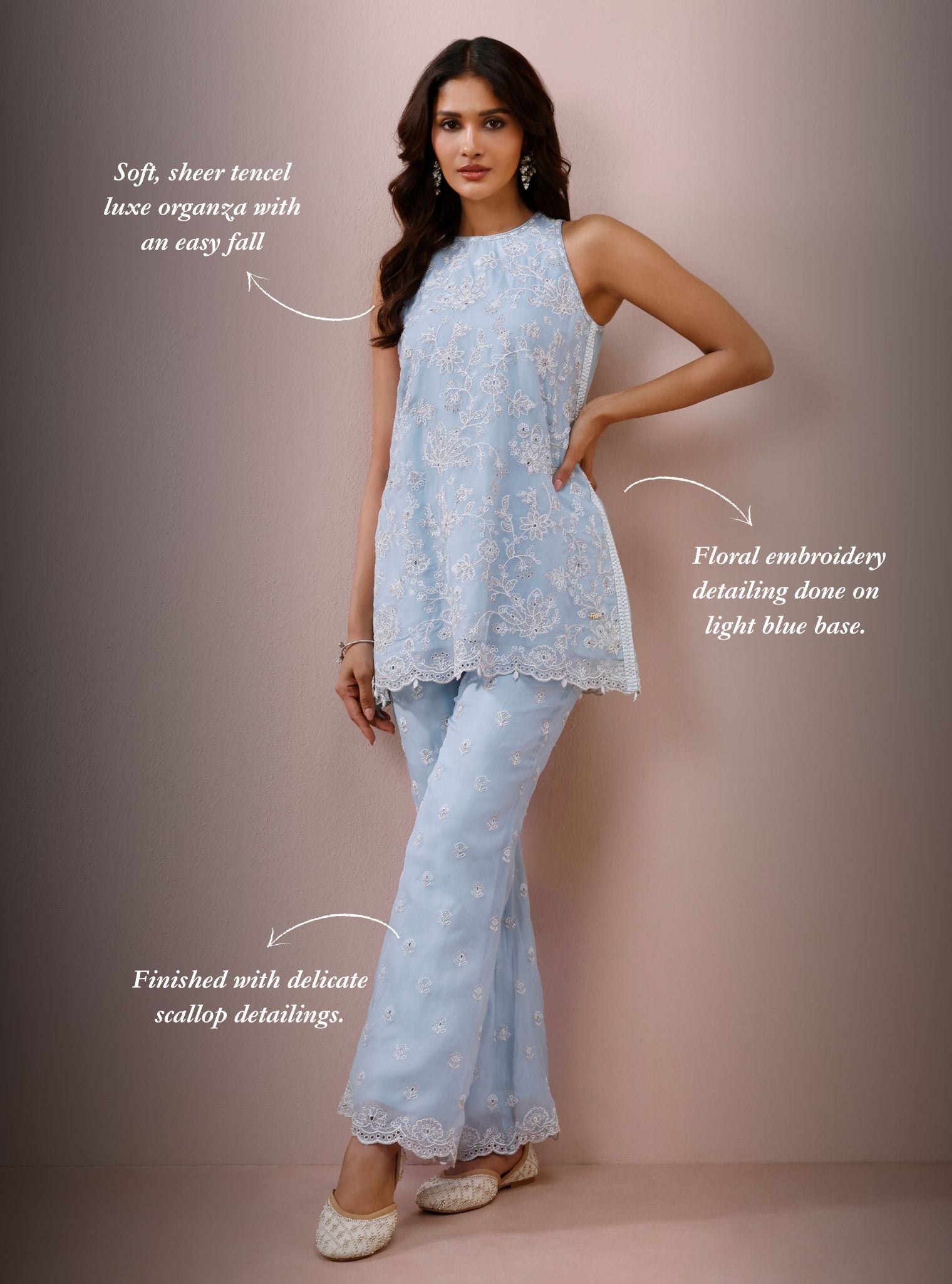 Alouette Organza Light Blue Co-Ord Set
