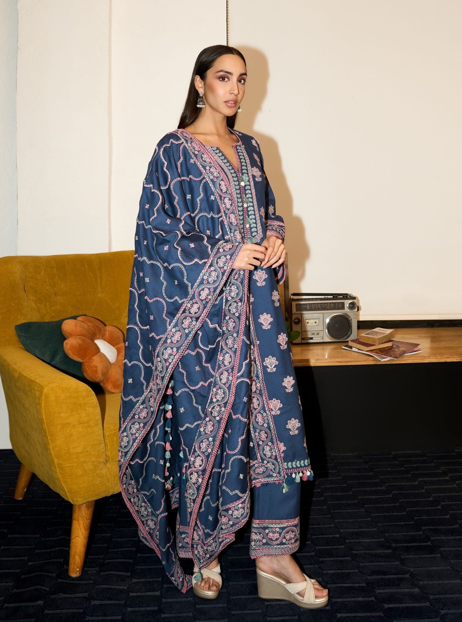 Ophel Wool Navy Kurta Set