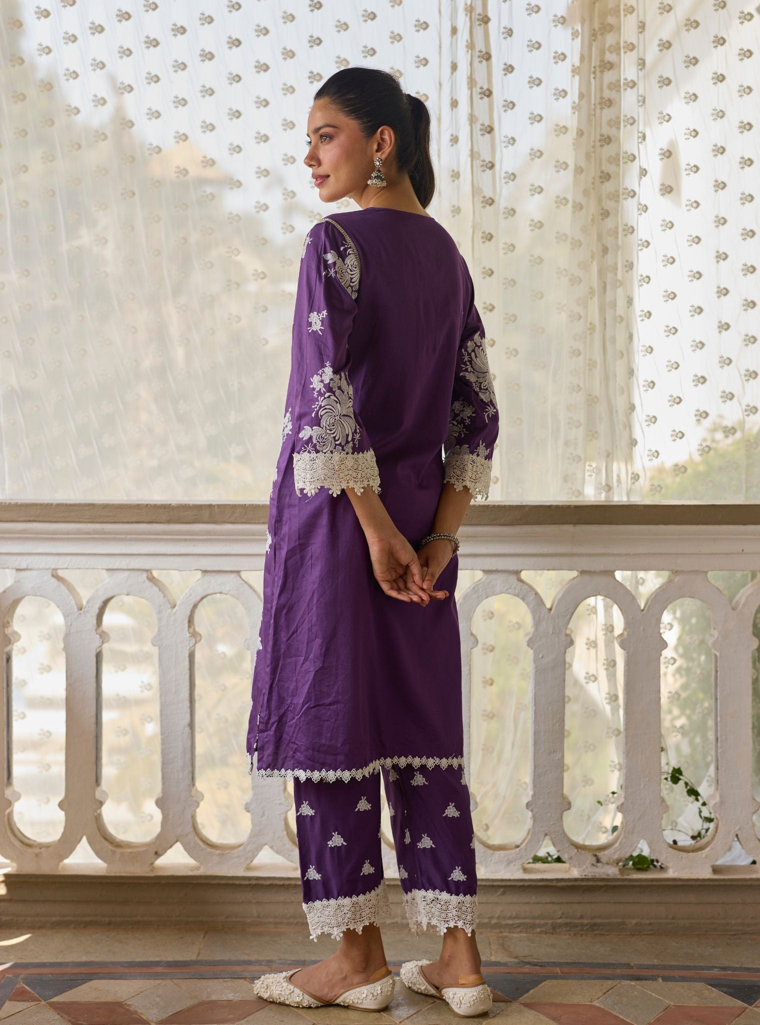 Iraavat Pima Satin Purple Kurta Set