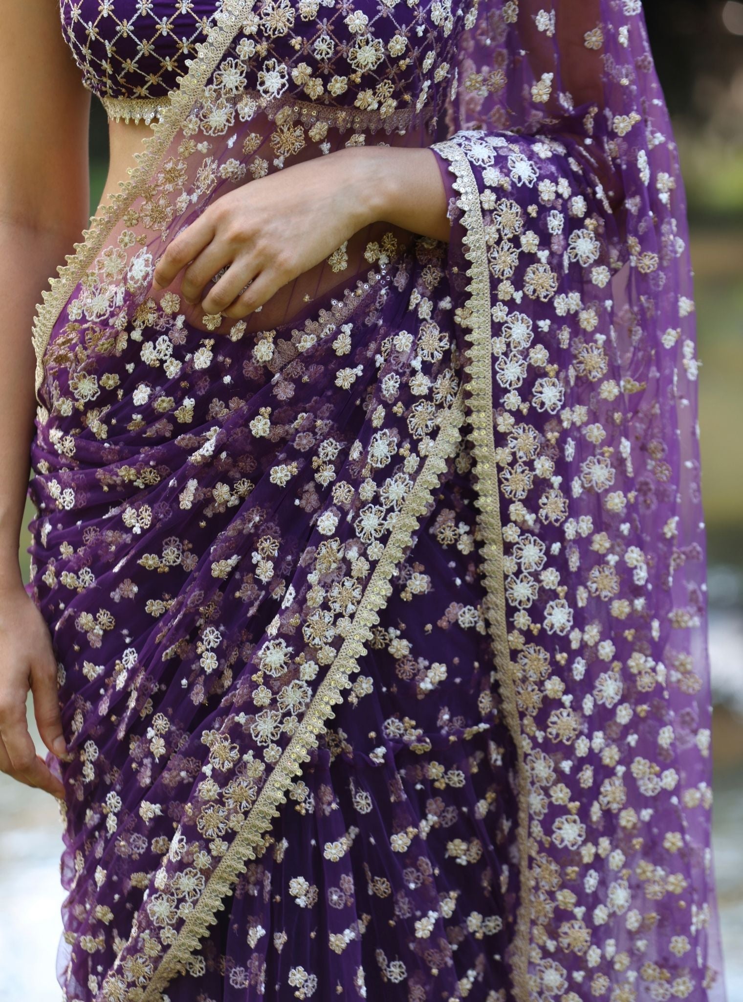 Mulmul Lurex Organza Kala Purple Saree