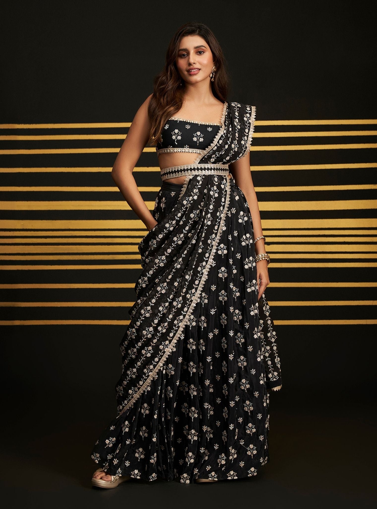 Mulmul Organza + Crepe Sohneya Black Saree