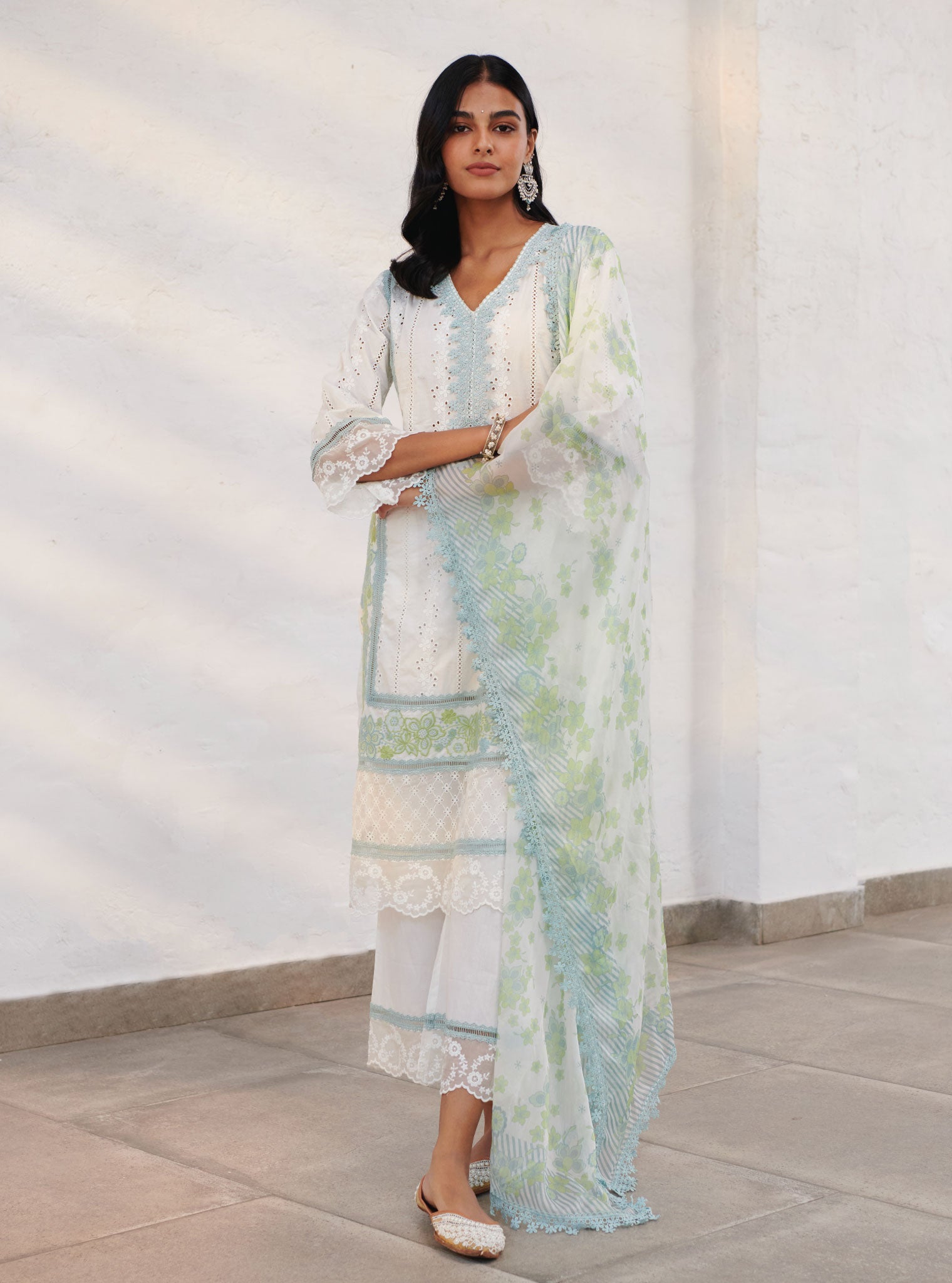 Mulmul Organza Printed Oxford White Dupatta