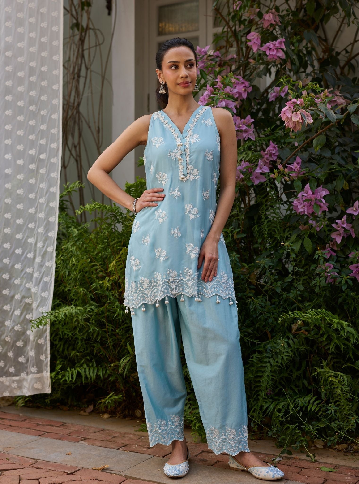 Tiki Organza Light Blue Kurta Set