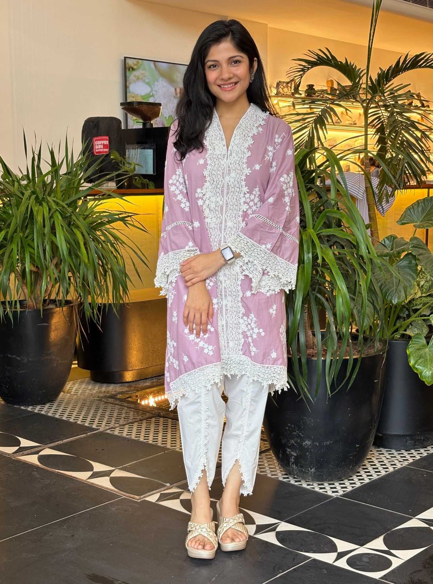 Mulmul Cotton Livia Lilac Kurta With Aelira White Dhoti Pant