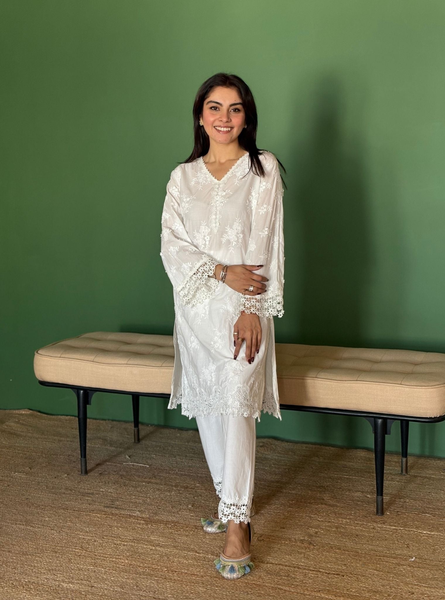 Yamya Supima Cotton White Kurta Set