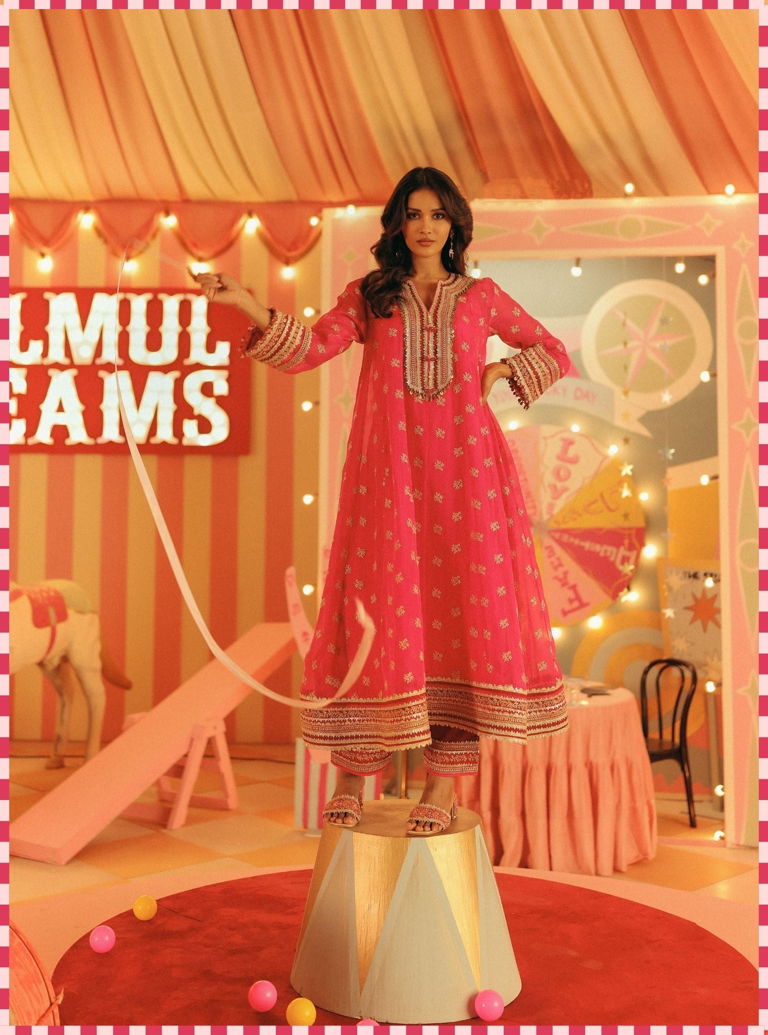 Ivana Organza Fuchsia Anarkali Kurta Set