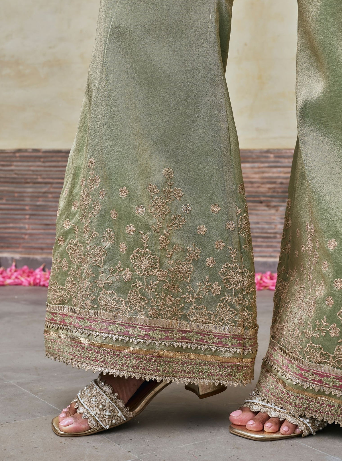 Odhira Tissue Organza Fuchsia & Green Sharara Set